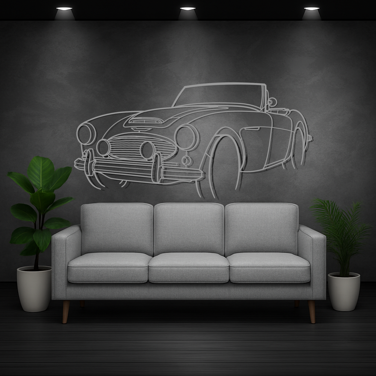 Austin Healey 3000 MK1 (1959-1961) - Perspetiva 3D Frente - Silhueta de Metal