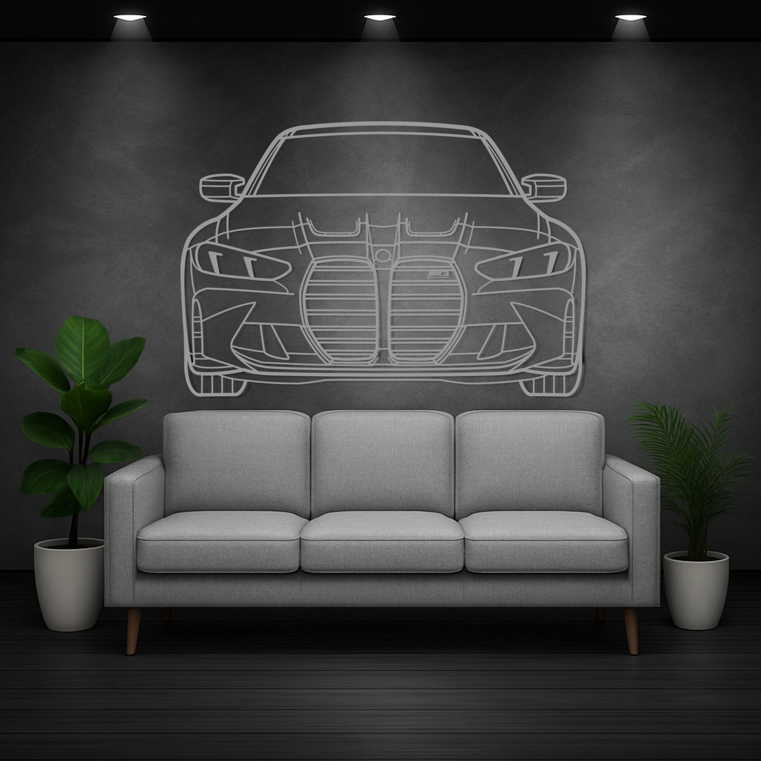 BMW M3 G80 (2025) - Perspetiva Frontal - Silhueta de Metal