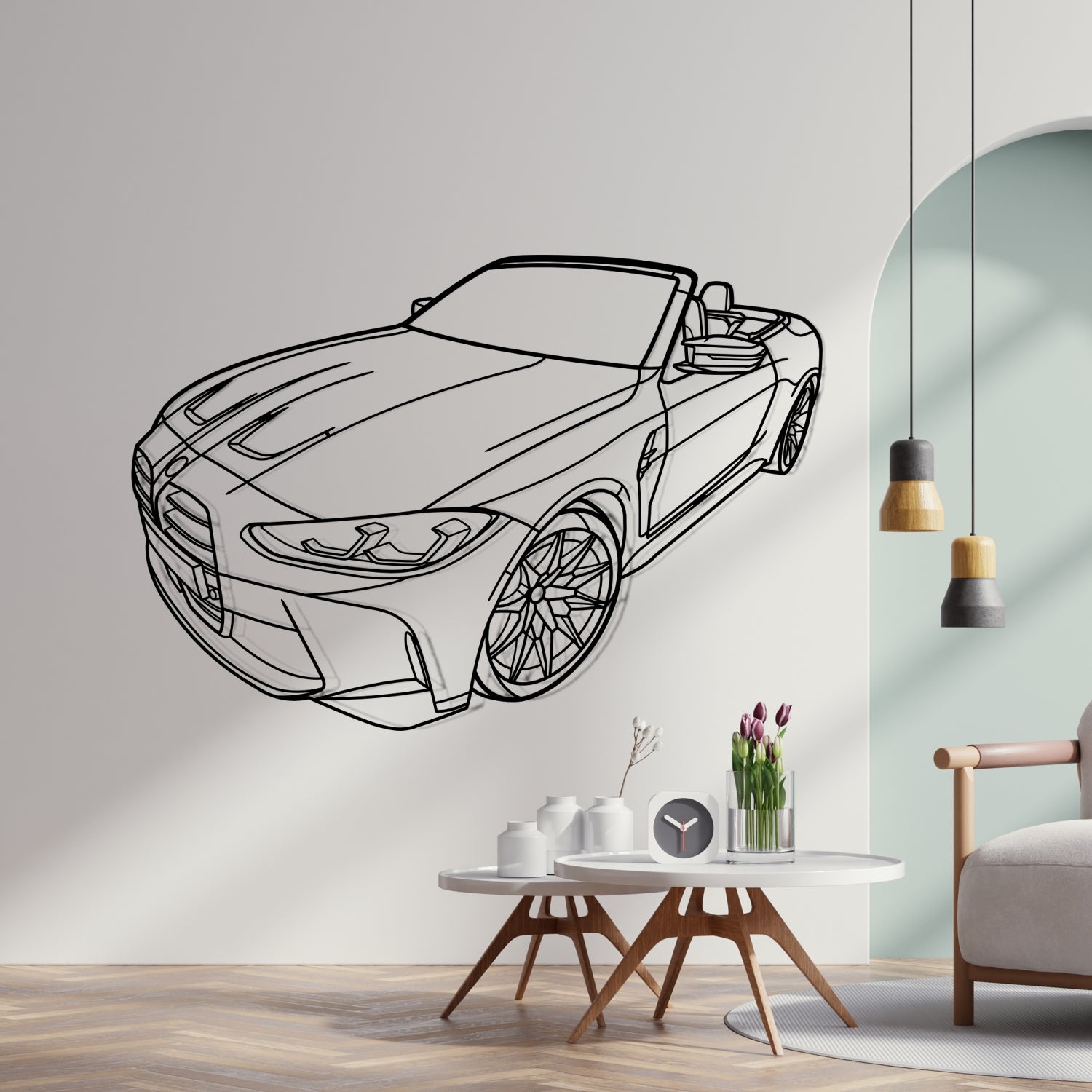 BMW M4 G82 Cabrio (2020-2024) - Perspetiva 3D Frente - Silhueta de Metal