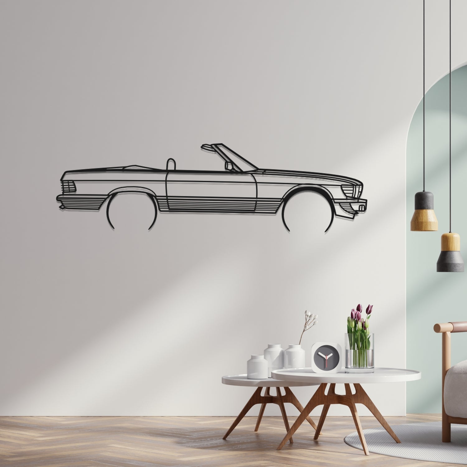 Mercedes SL R107 Side View - Metal Wall Silhouette