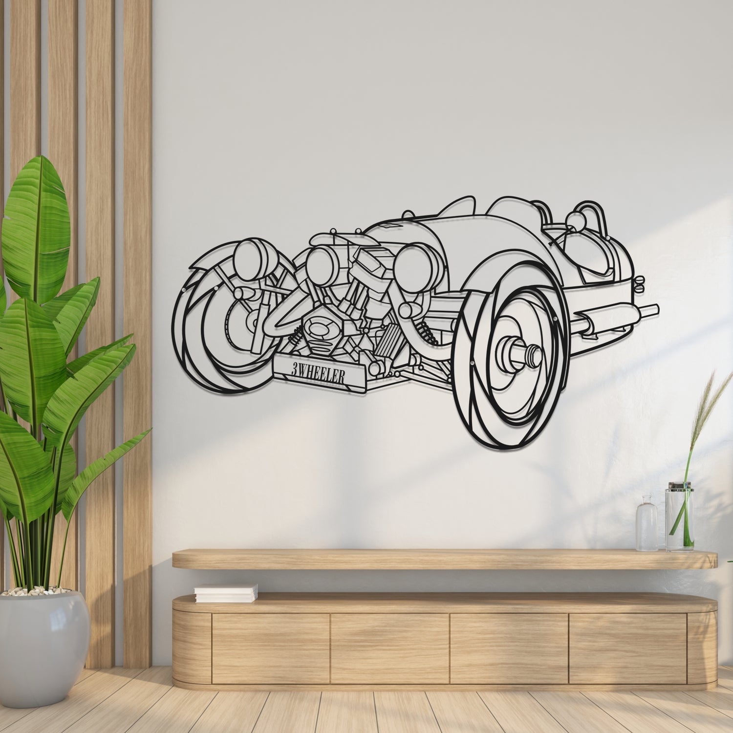 Morgan 3 Wheeler 3D Front View - Metal Wall Silhouette