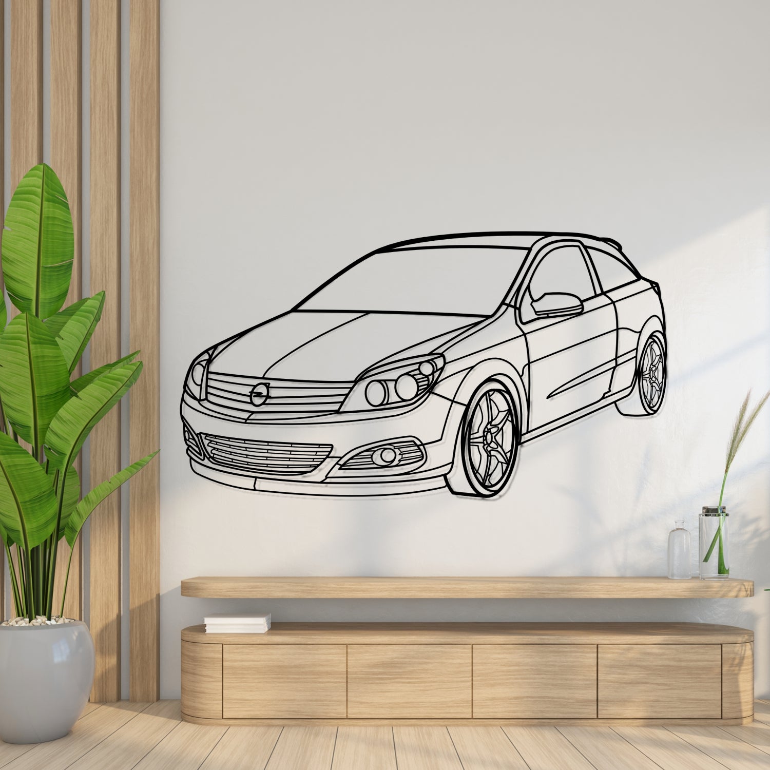 Opel Astra GTC 1.4 (2005-2011) - Perspetiva 3D Frente - Silhueta de Metal