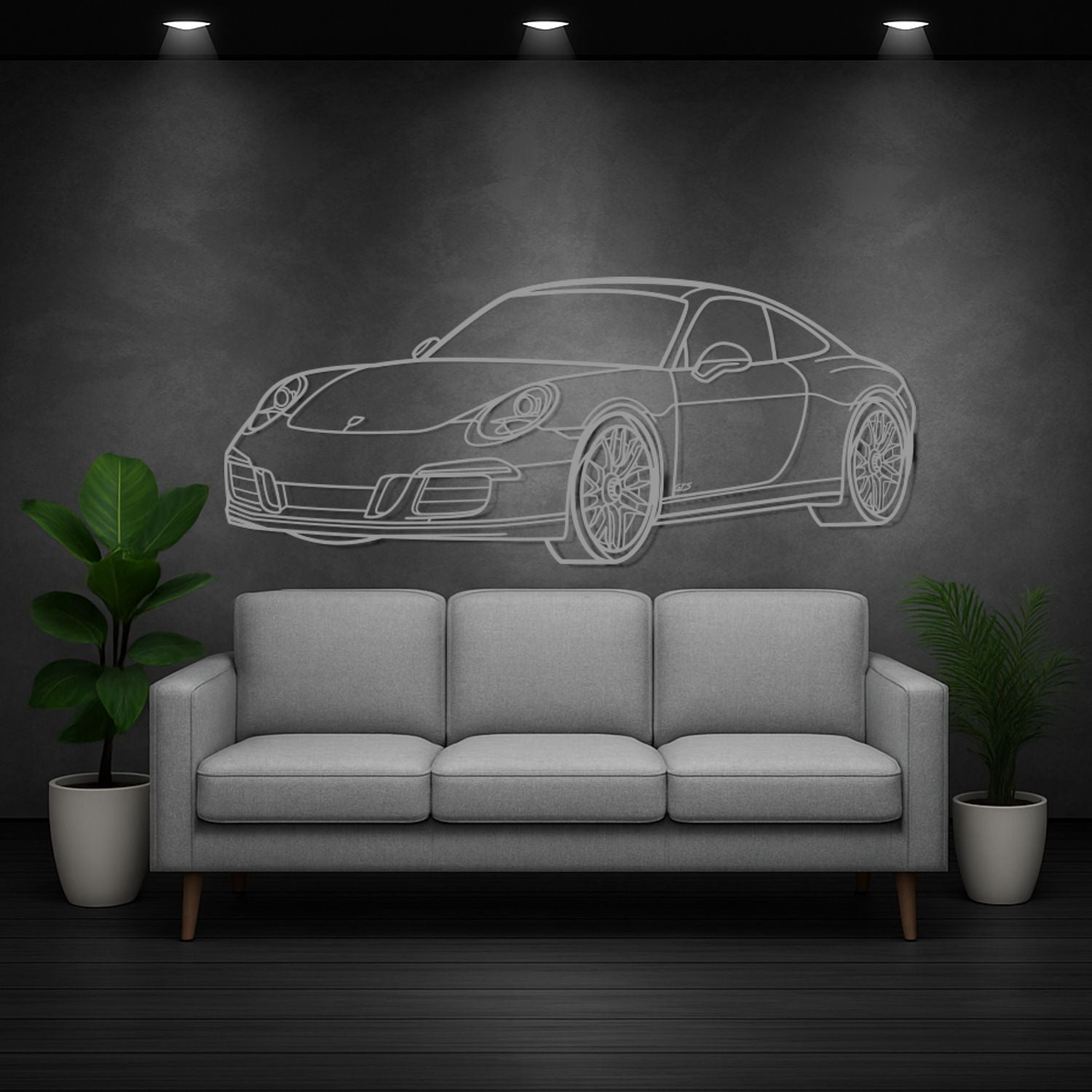 Porsche 911 991.1 Carrera GTS - Perspetiva 3D Frente - Silhueta de Metal