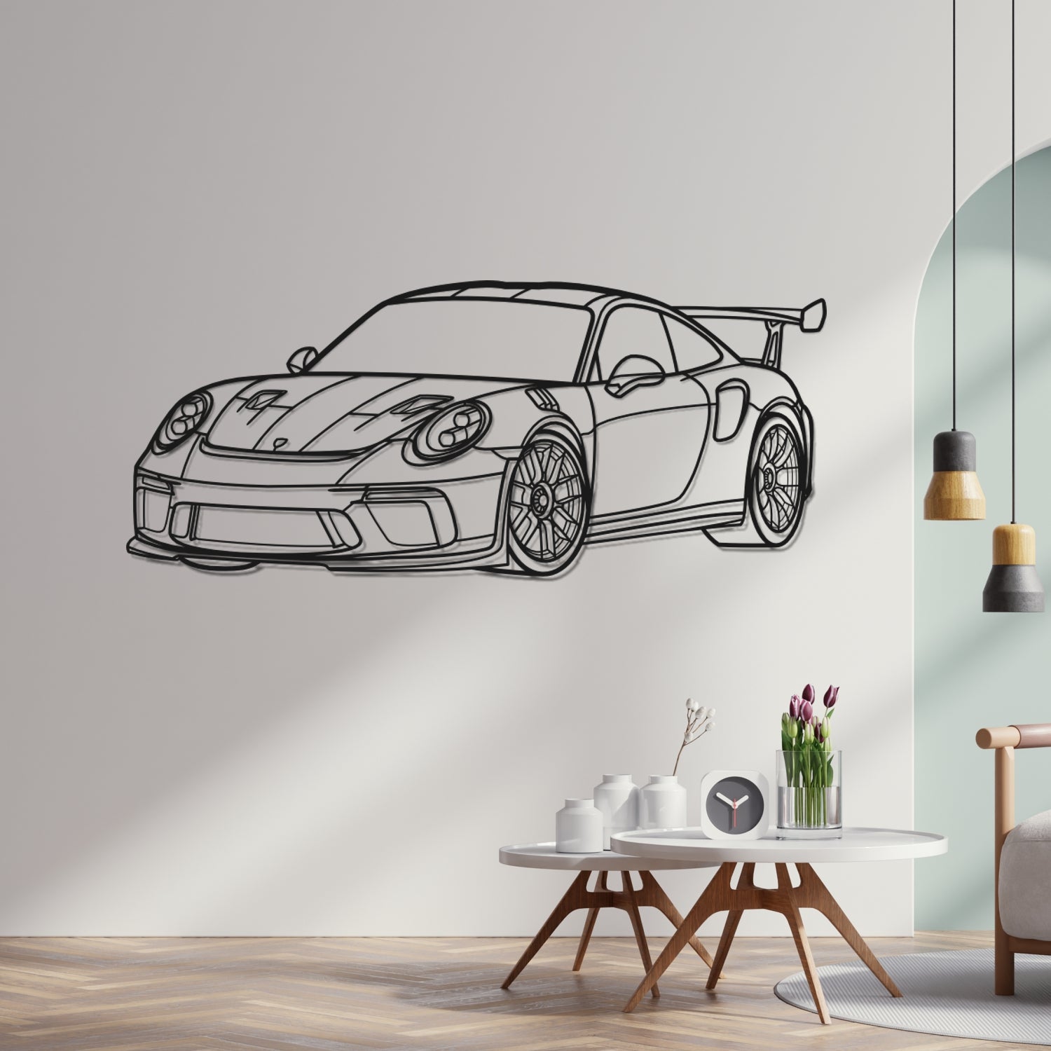 Porsche 911 991.2 GT3 RS - Perspetiva 3D Frente - Silhueta de Metal