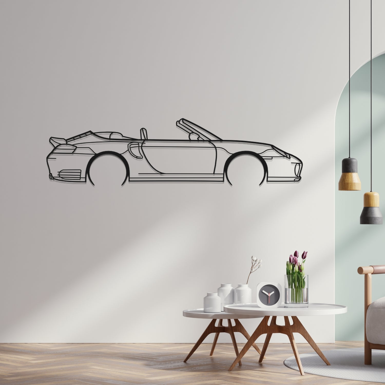 Porsche 911 996 Turbo Convertible Side View - Metal Wall Silhouette