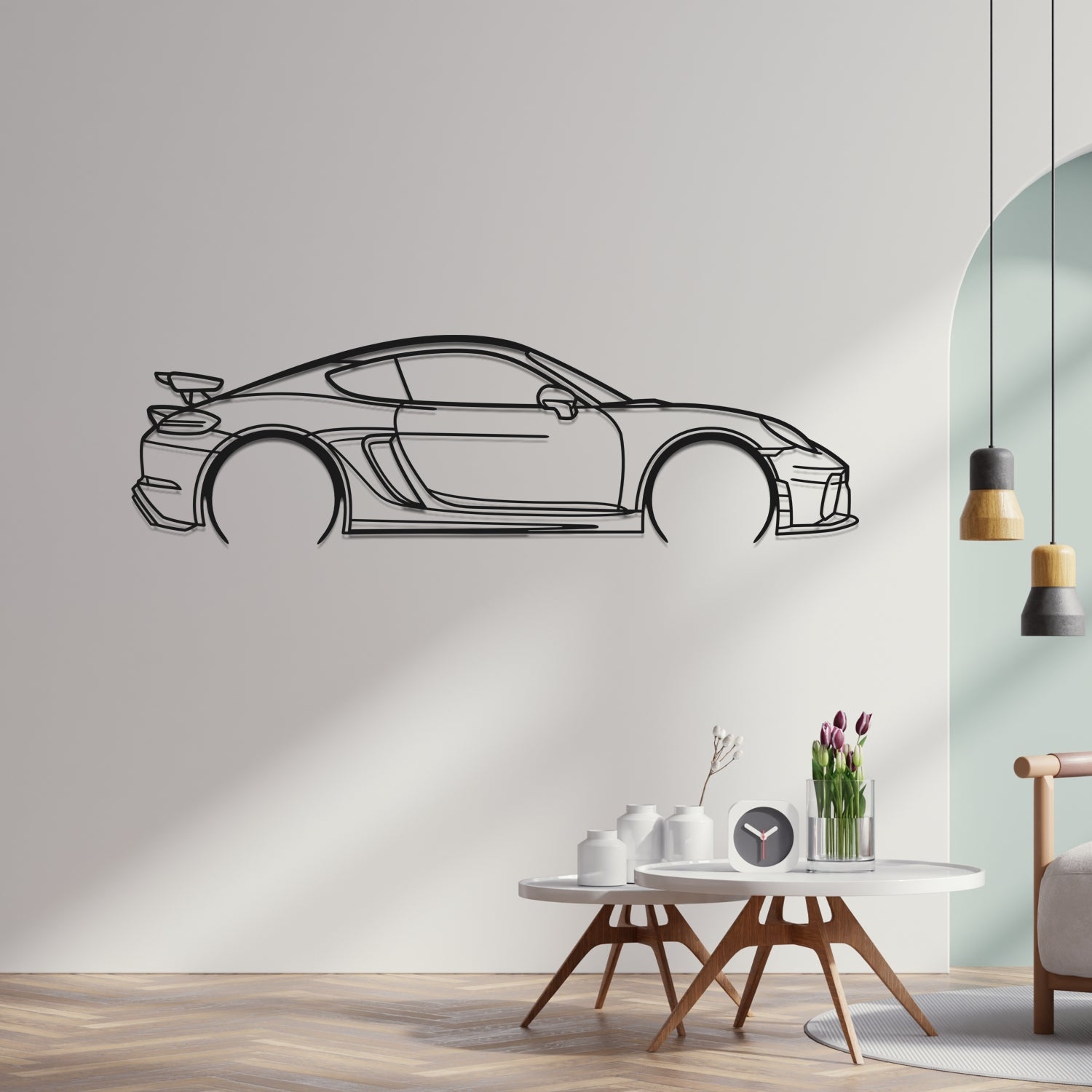 Porsche 718 GT4 Side View - Metal Wall Silhouette