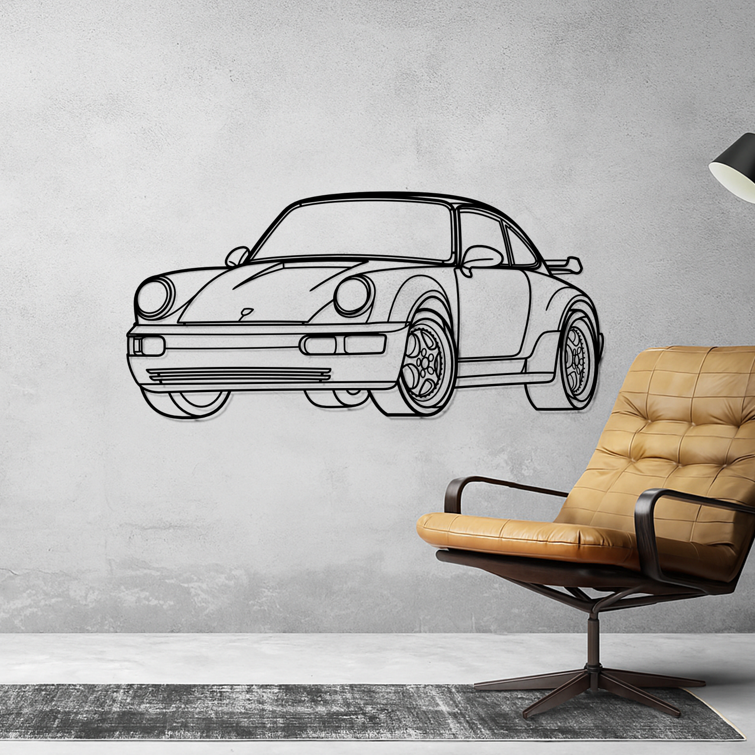 Porsche 911 964 Turbo (1991-1994) - Perspetiva 3D Frente - Silhueta de Metal