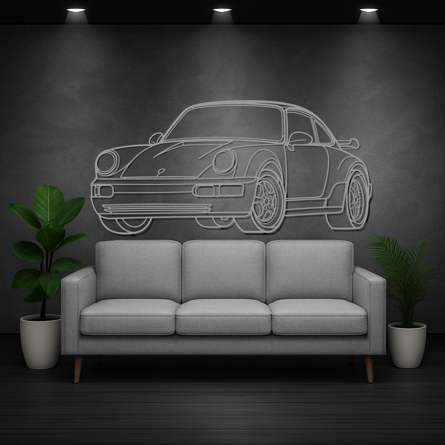 Porsche 911 964 Turbo (1991-1994) - Perspetiva 3D Frente - Silhueta de Metal