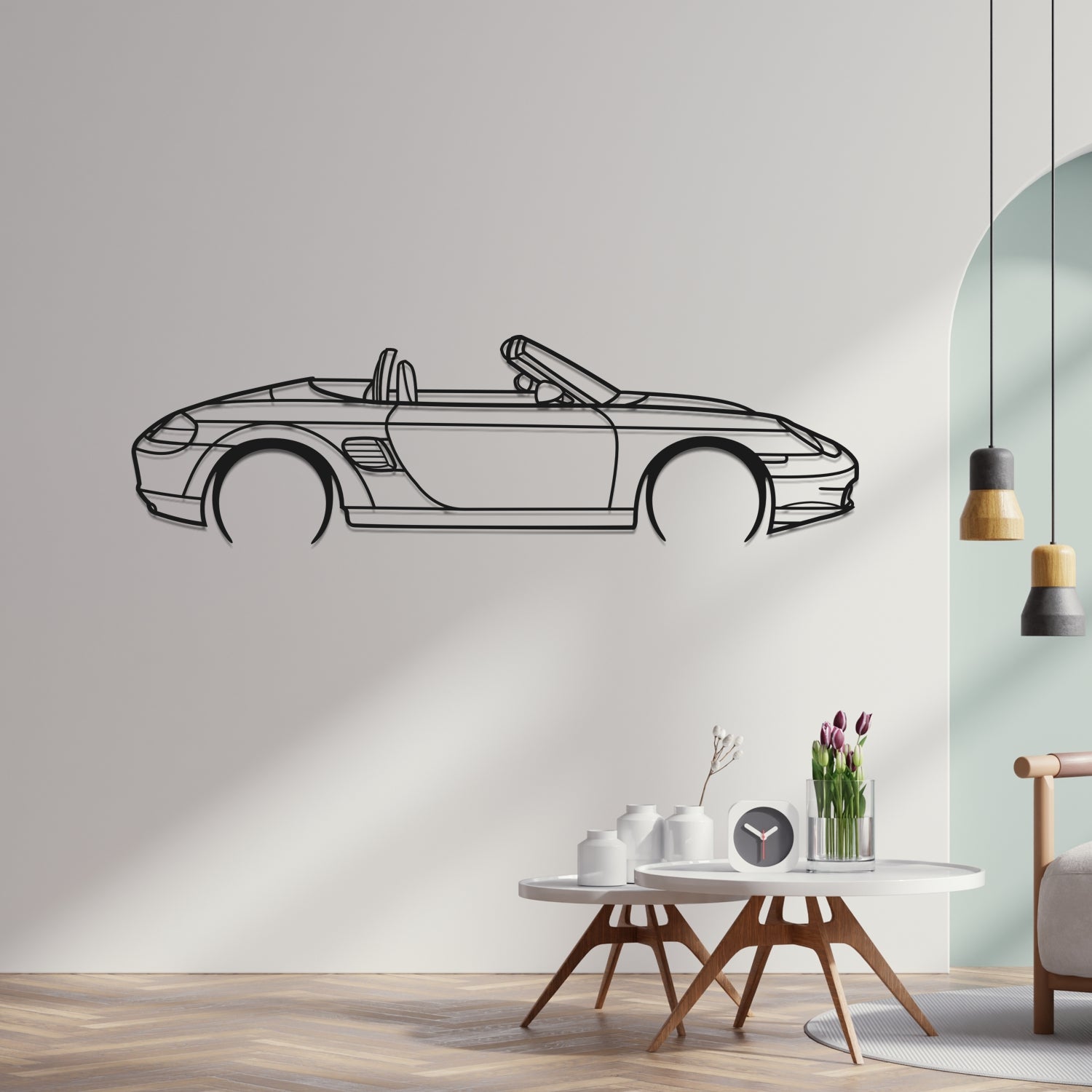 Porsche Boxster 986 2002 Side View - Metal Wall Silhouette