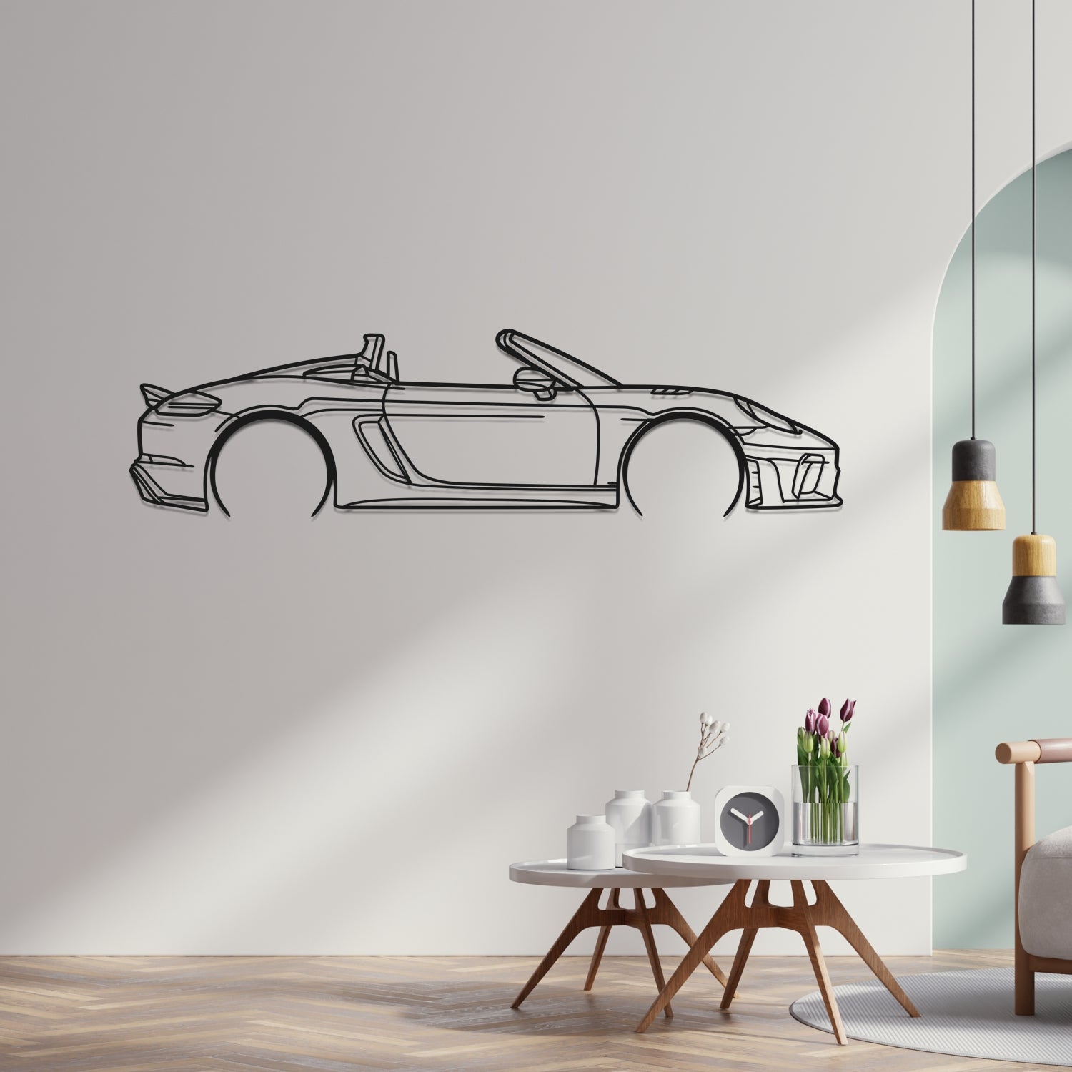 Porsche 718 Spyder RS ​​Side View - Metal Wall Silhouette