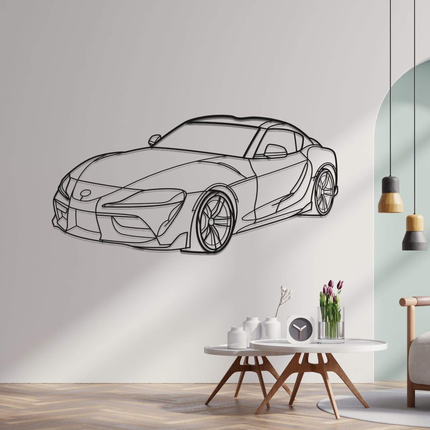 Toyota GR Supra Signature - Perspetiva 3D Frente - Silhueta de Metal