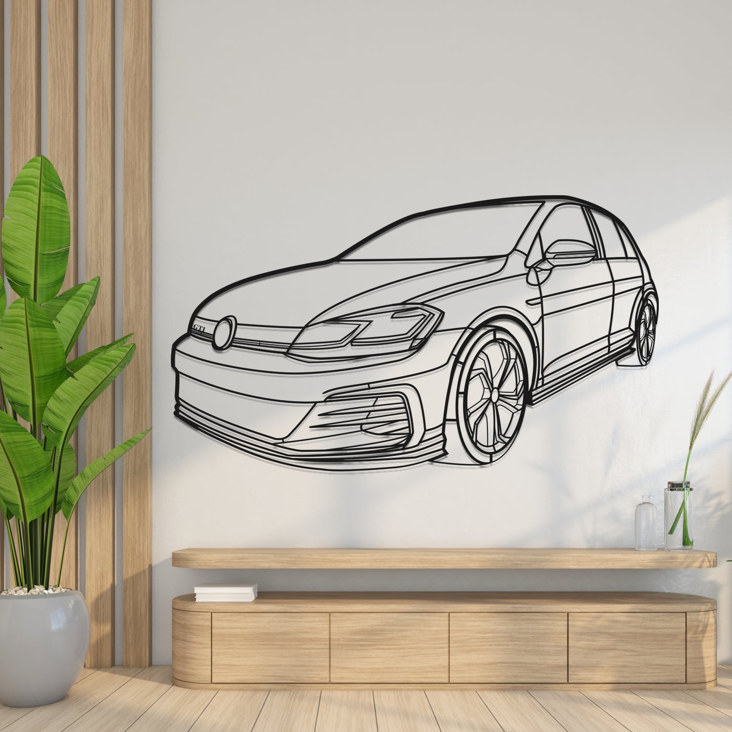 Volkswagen Golf 7.5 GTI 3D Front View - Metal Wall Silhouette