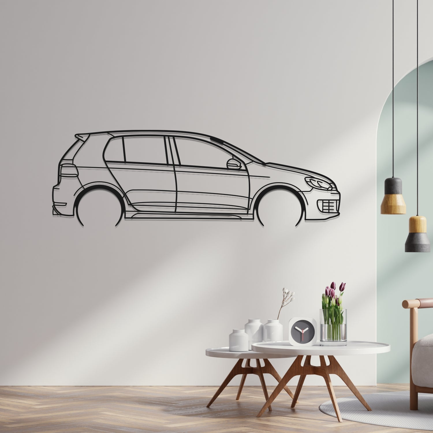 Volkswagen Golf MK6 Evo Side View - Metal Wall Silhouette