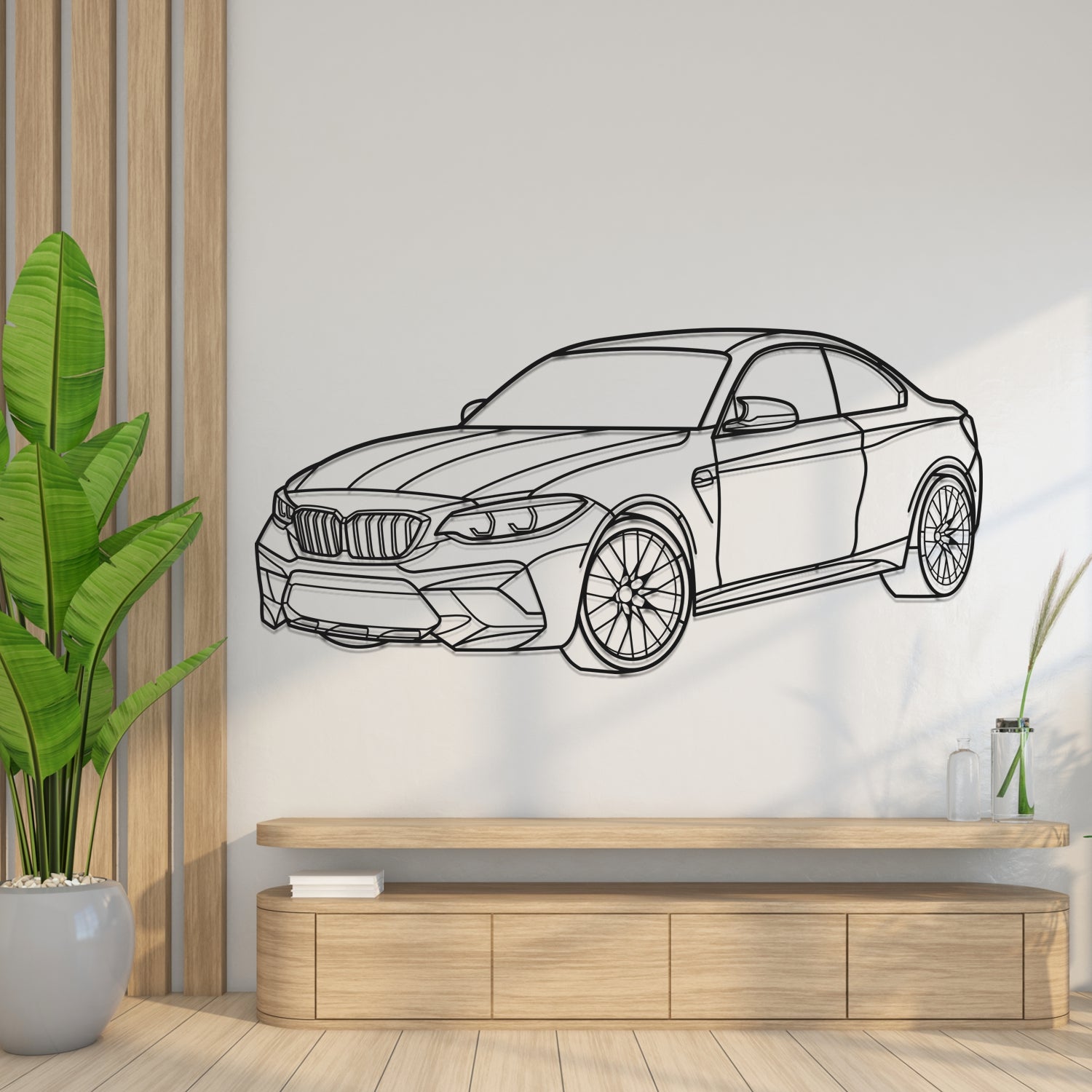 BMW M2 Competition 3D Front View - Metal Wall Silhouette