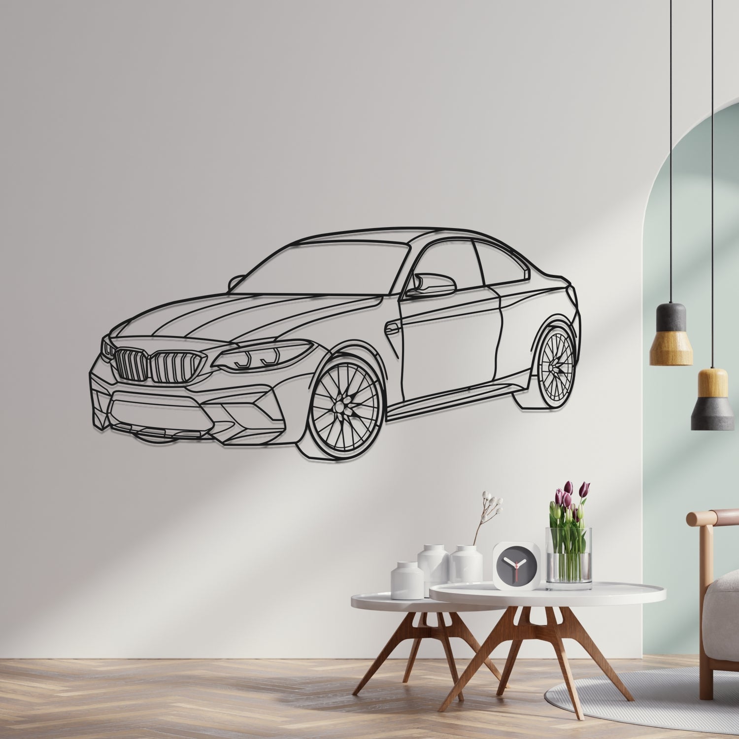 BMW M2 Competition 3D Front View - Metal Wall Silhouette