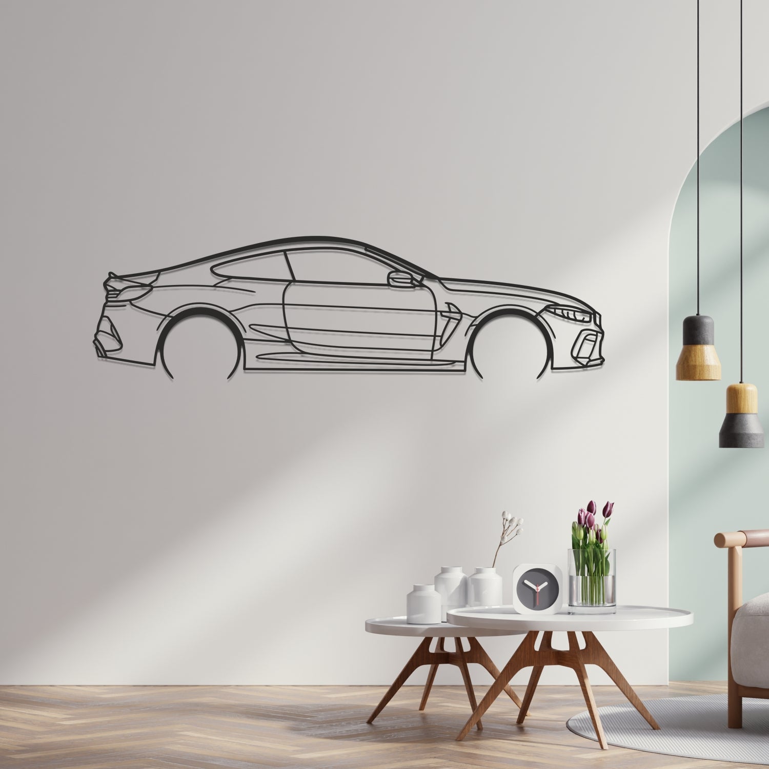 BMW M8 Coupe Side View - Metal Wall Silhouette