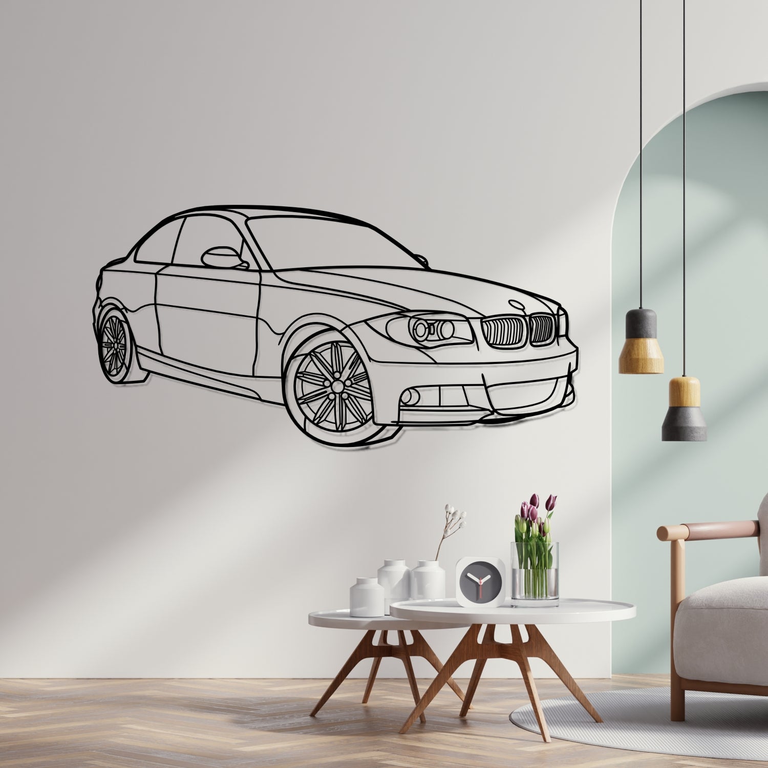 BMW Serie 1 Coupe E82 (2006-2010) - Perspetiva 3D Frente - Silhueta de Metal