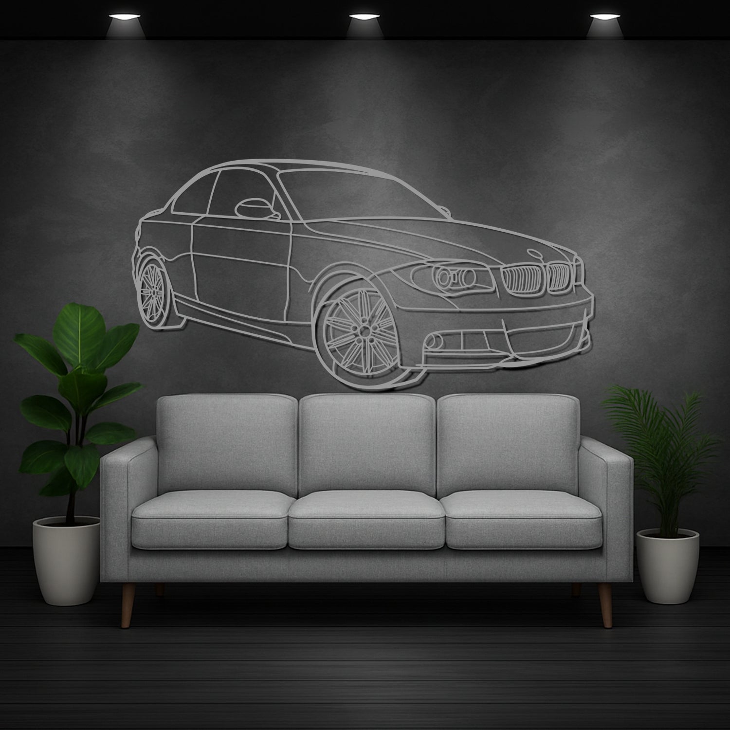 BMW Serie 1 Coupe E82 (2006-2010) - Perspetiva 3D Frente - Silhueta de Metal