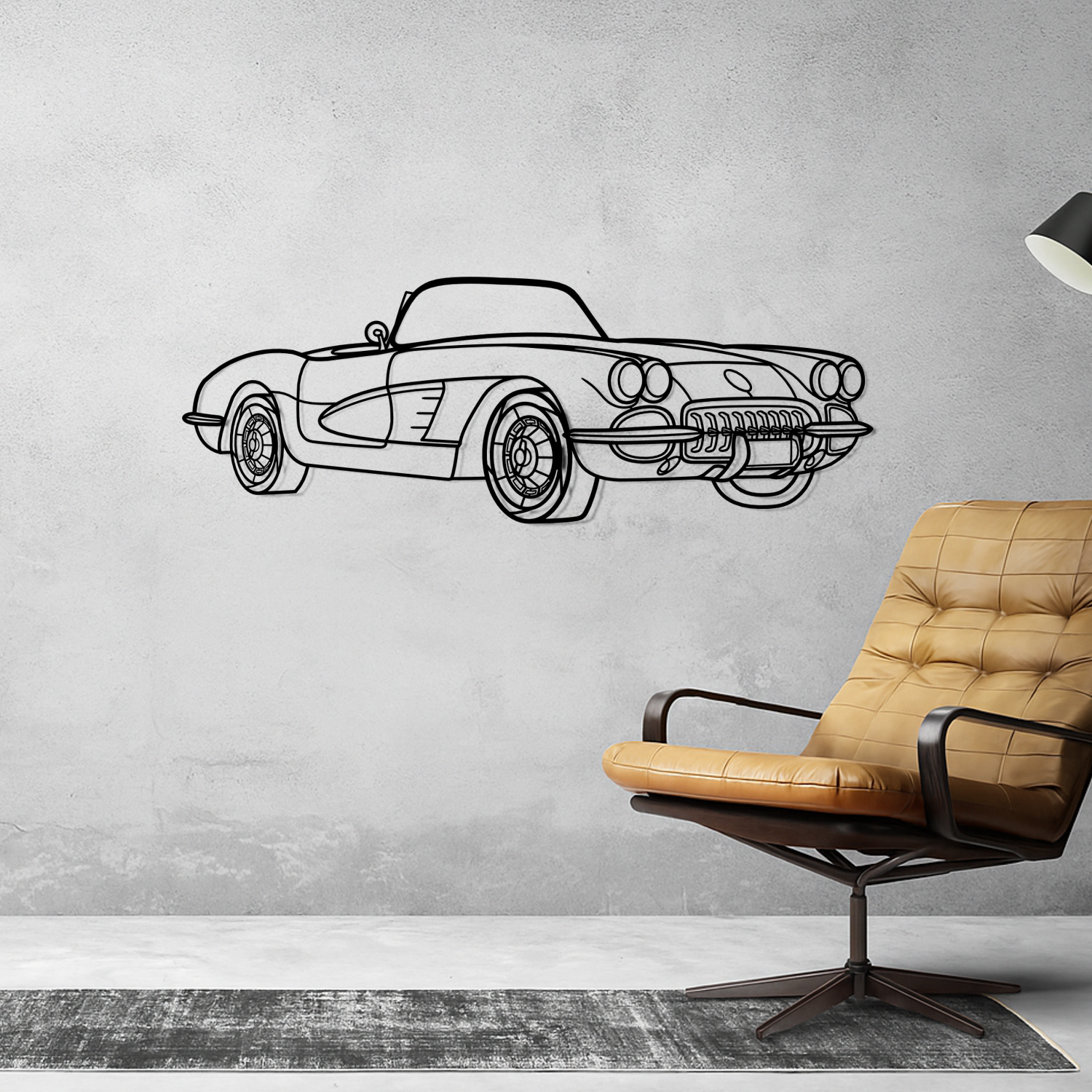 Chevrolet Corvette C1 (1953-1962) - 3D Front Perspective - Metal Silhouette