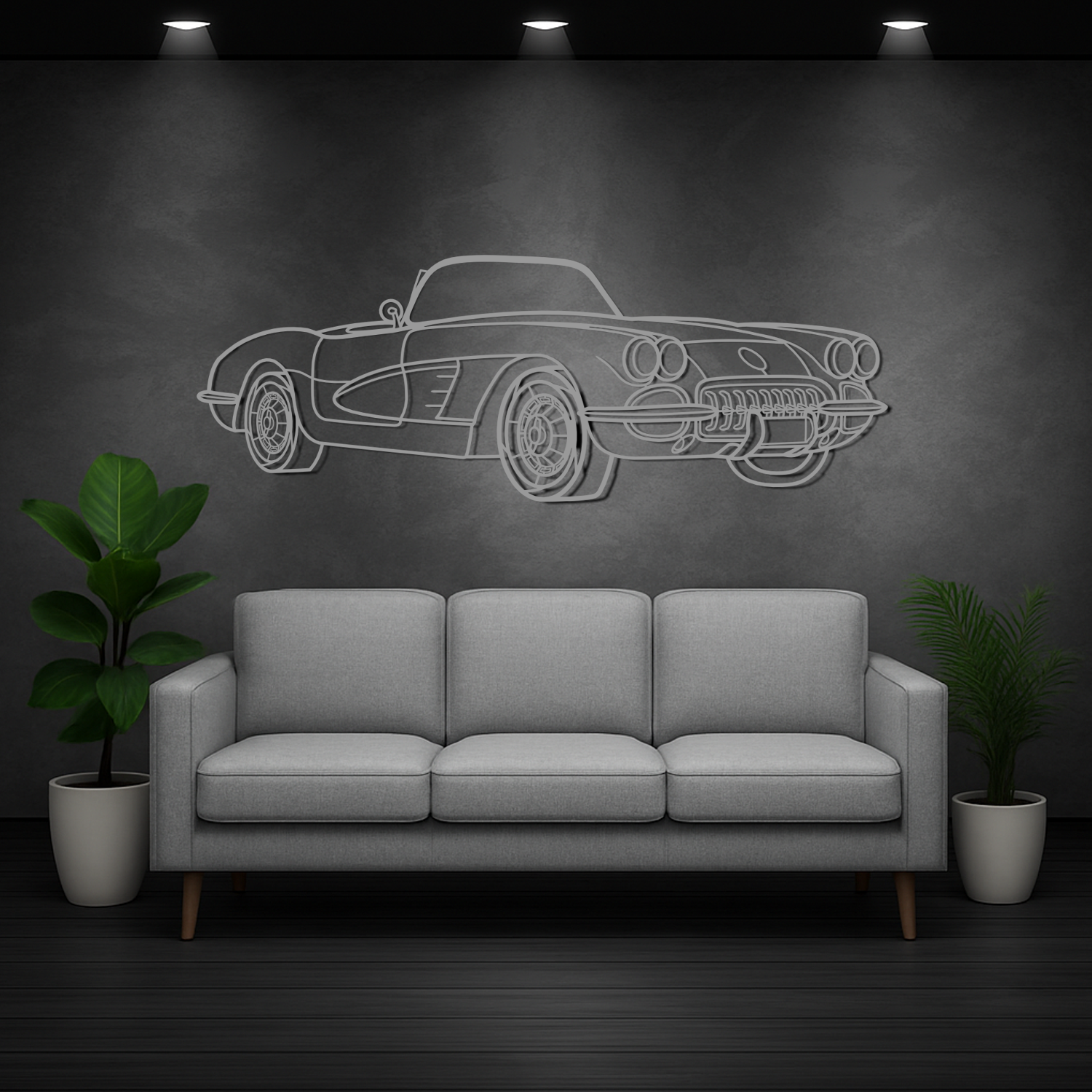 Chevrolet Corvette C1 (1953-1962) - 3D Front Perspective - Metal Silhouette