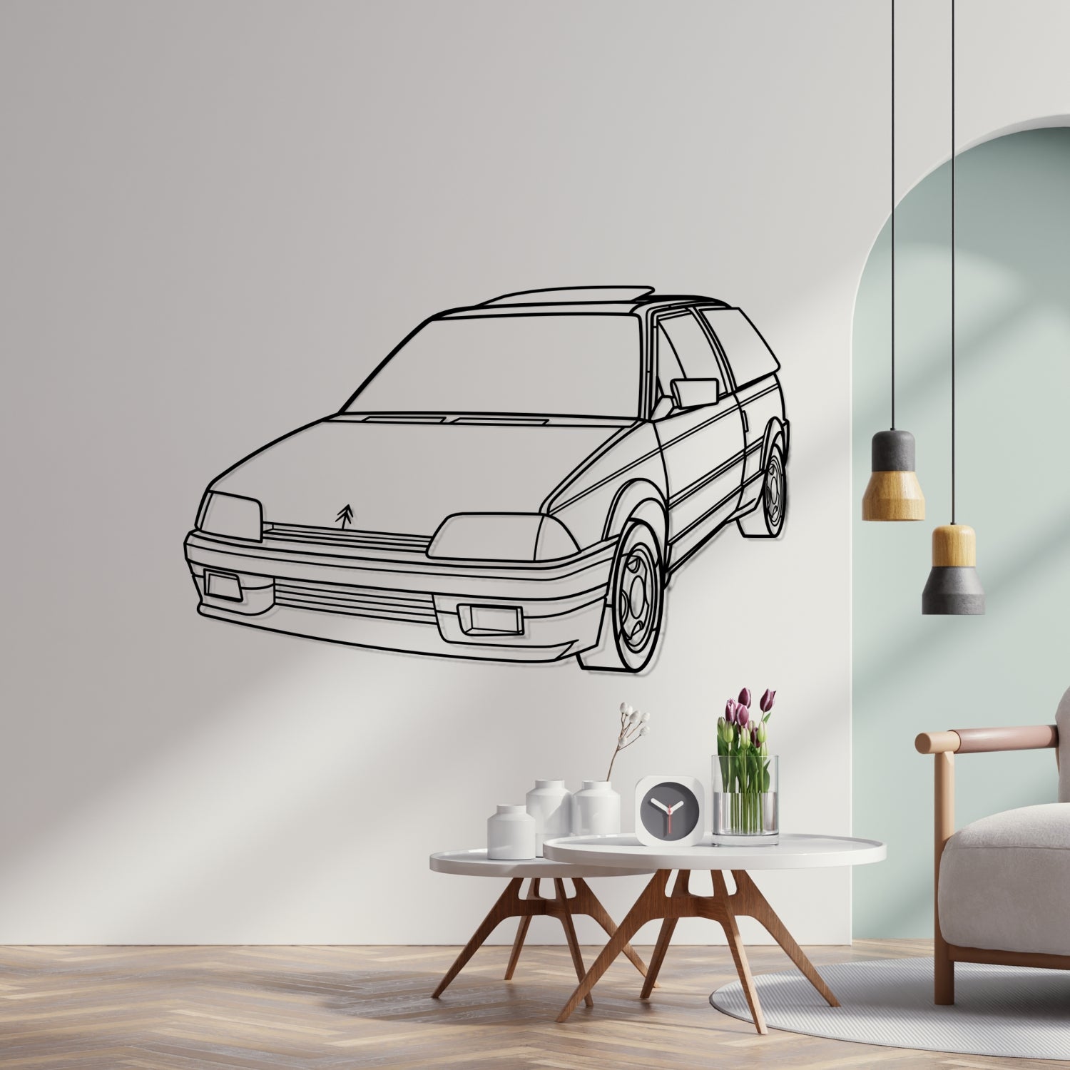 Citroën AX GT (1991-1995) - Perspetiva 3D Frente - Silhueta de Metal