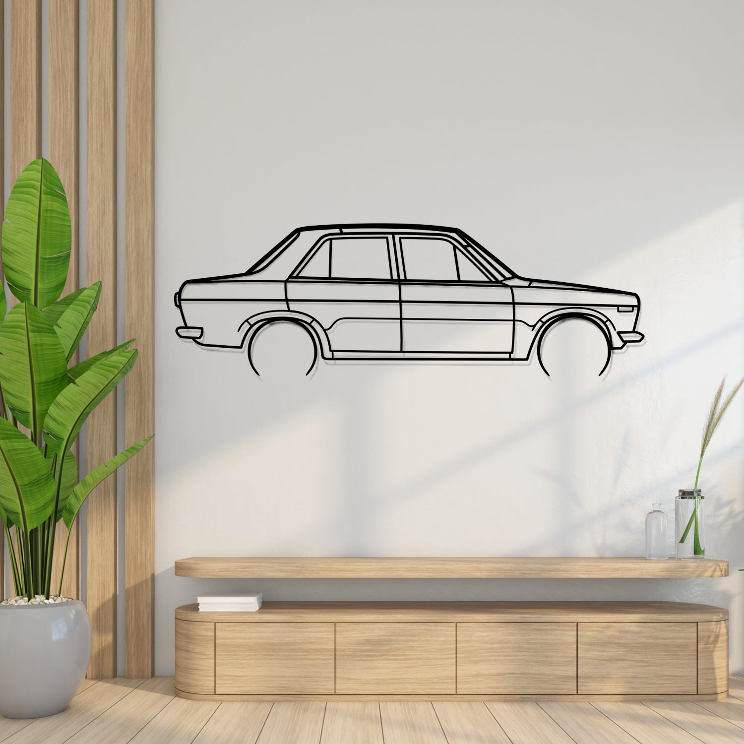 Datsun 1200 (1970-1976) - Perspetiva Lateral - Silhueta de Metal