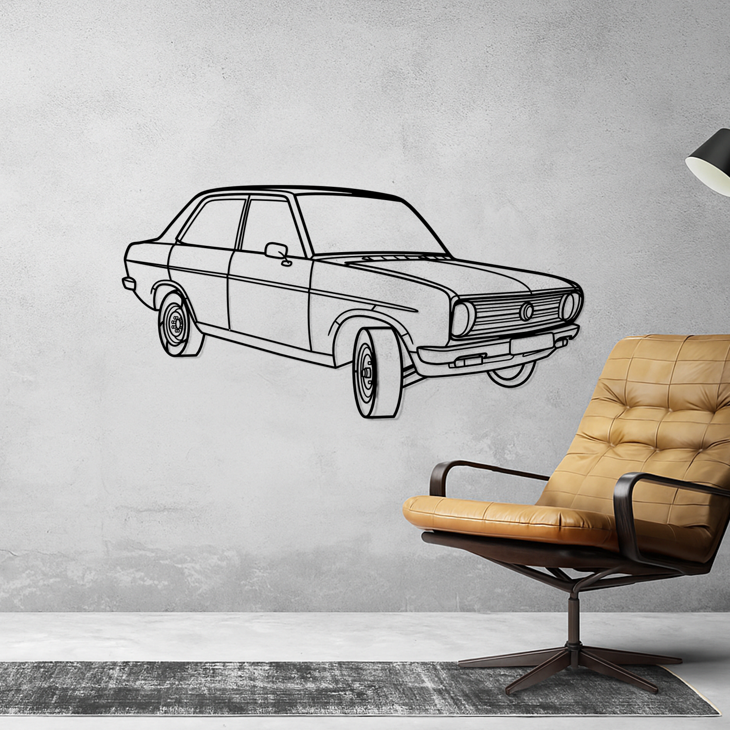 Datsun 1200 B110 (1970-1977) - Perspetiva 3D Frente - Silhueta de Metal