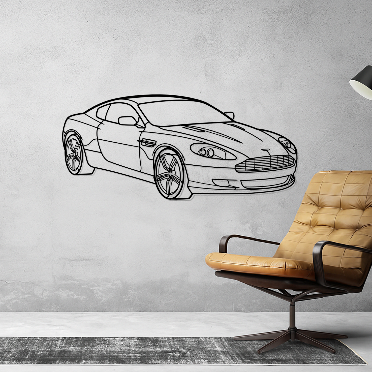 Aston Martin DB9 (2004-2016) - Perspetiva 3D Frente - Silhueta de Metal