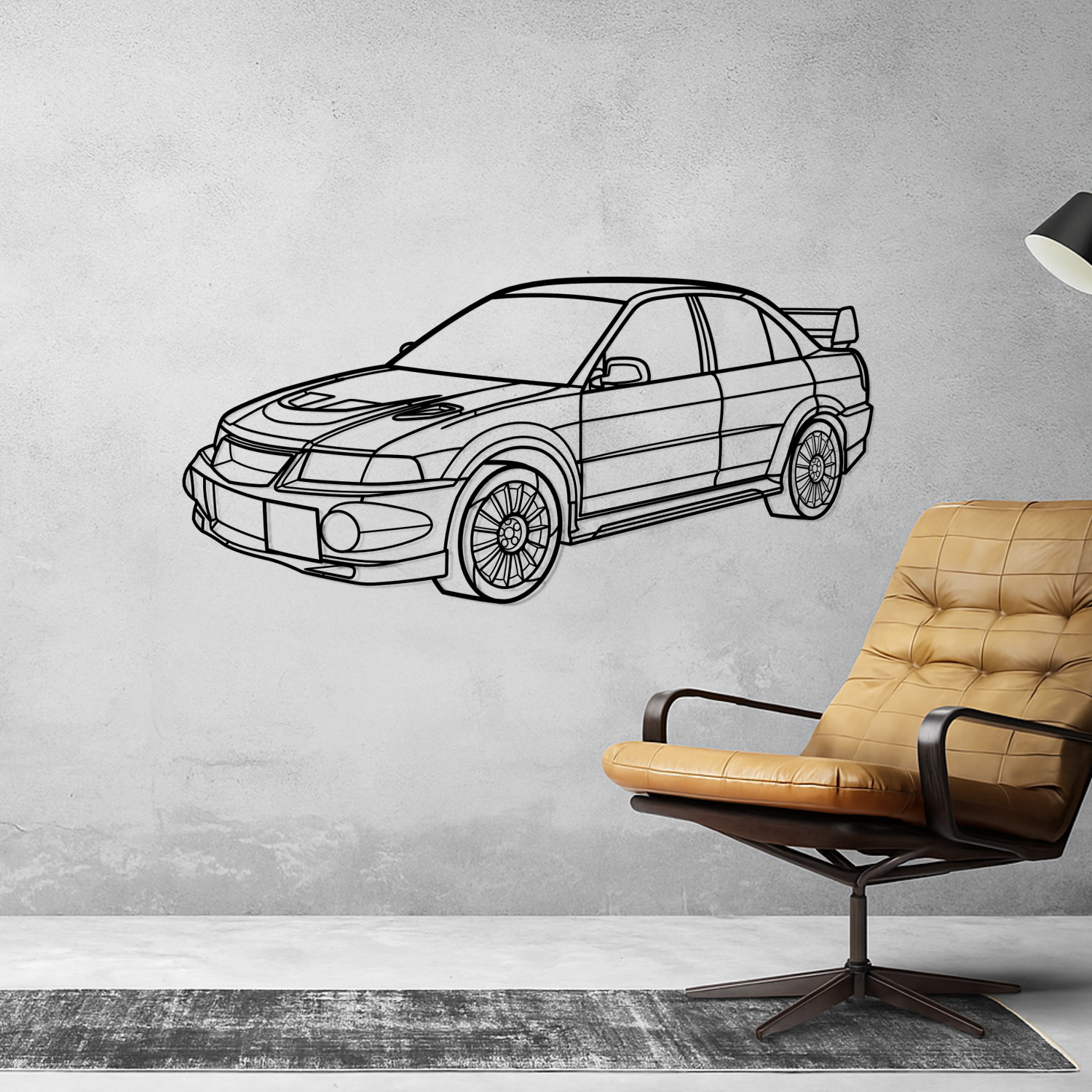 Mitsubishi Lancer Evolution 6 (1999-2001) - 3D Perspective Front - Metal Silhouette