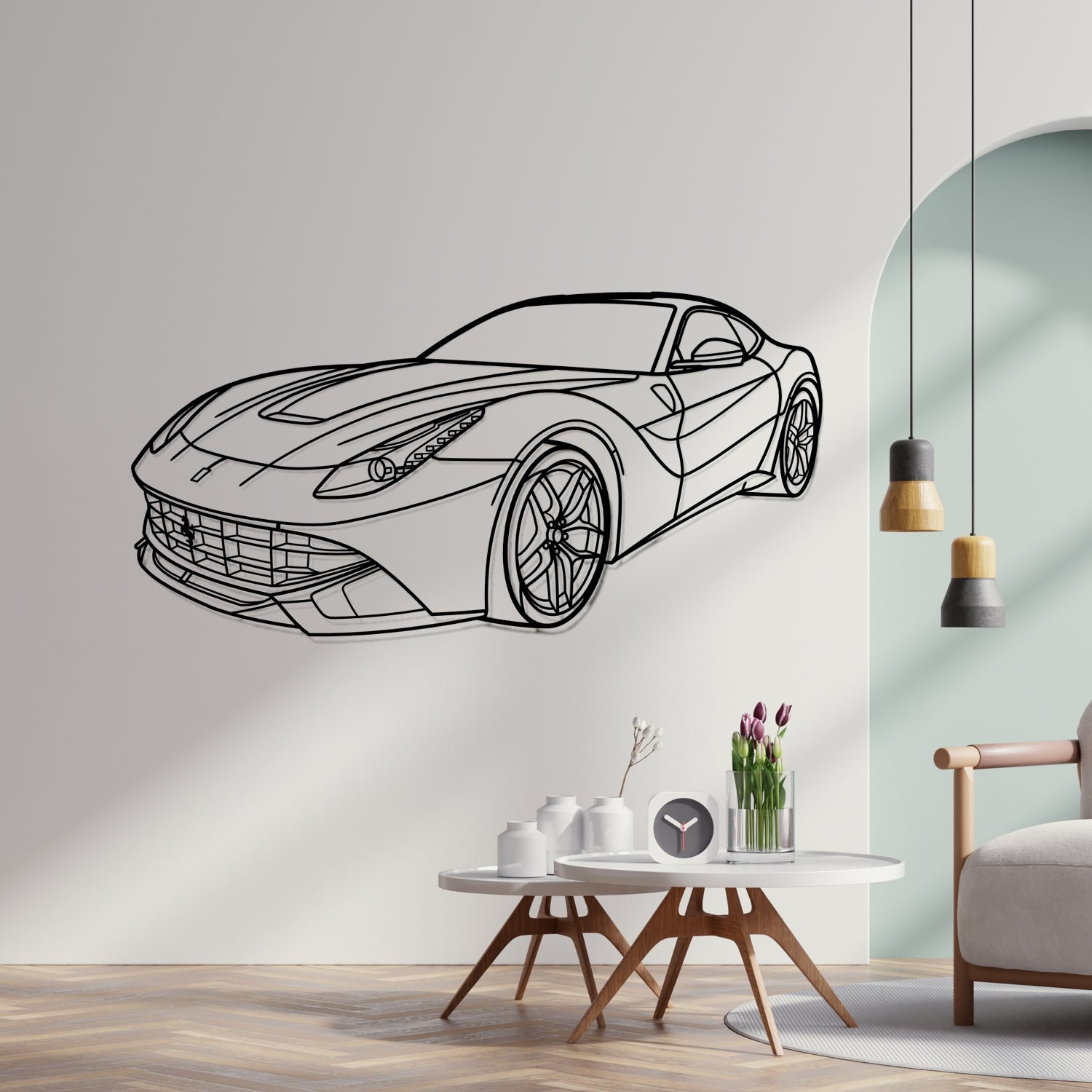 Ferrari F12 Berlinetta (2012-2017) - Perspetiva 3D Frente - Silhueta de Metal