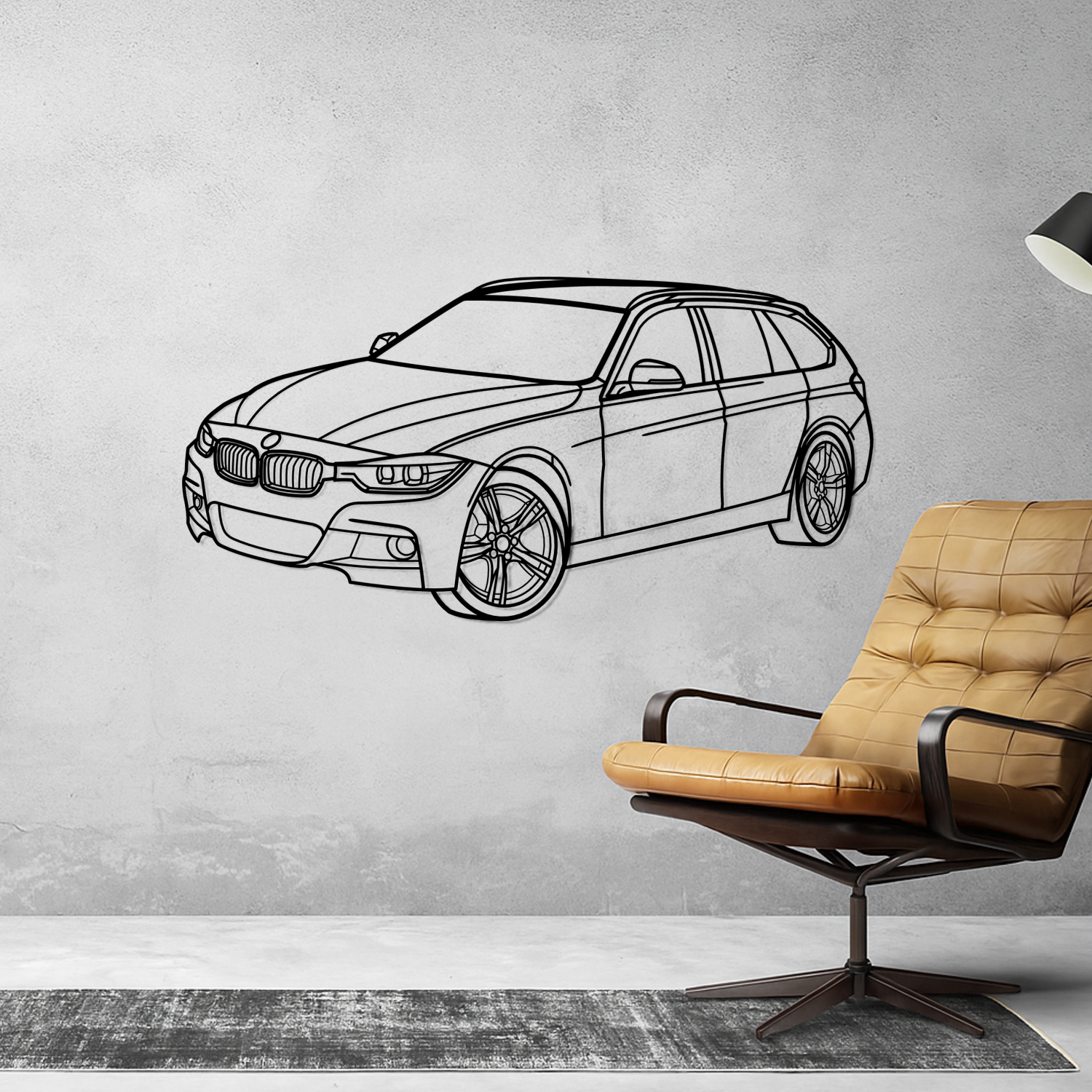 BMW 3 Series F31 (2012-2019) - 3D Perspective Front - Metal Silhouette