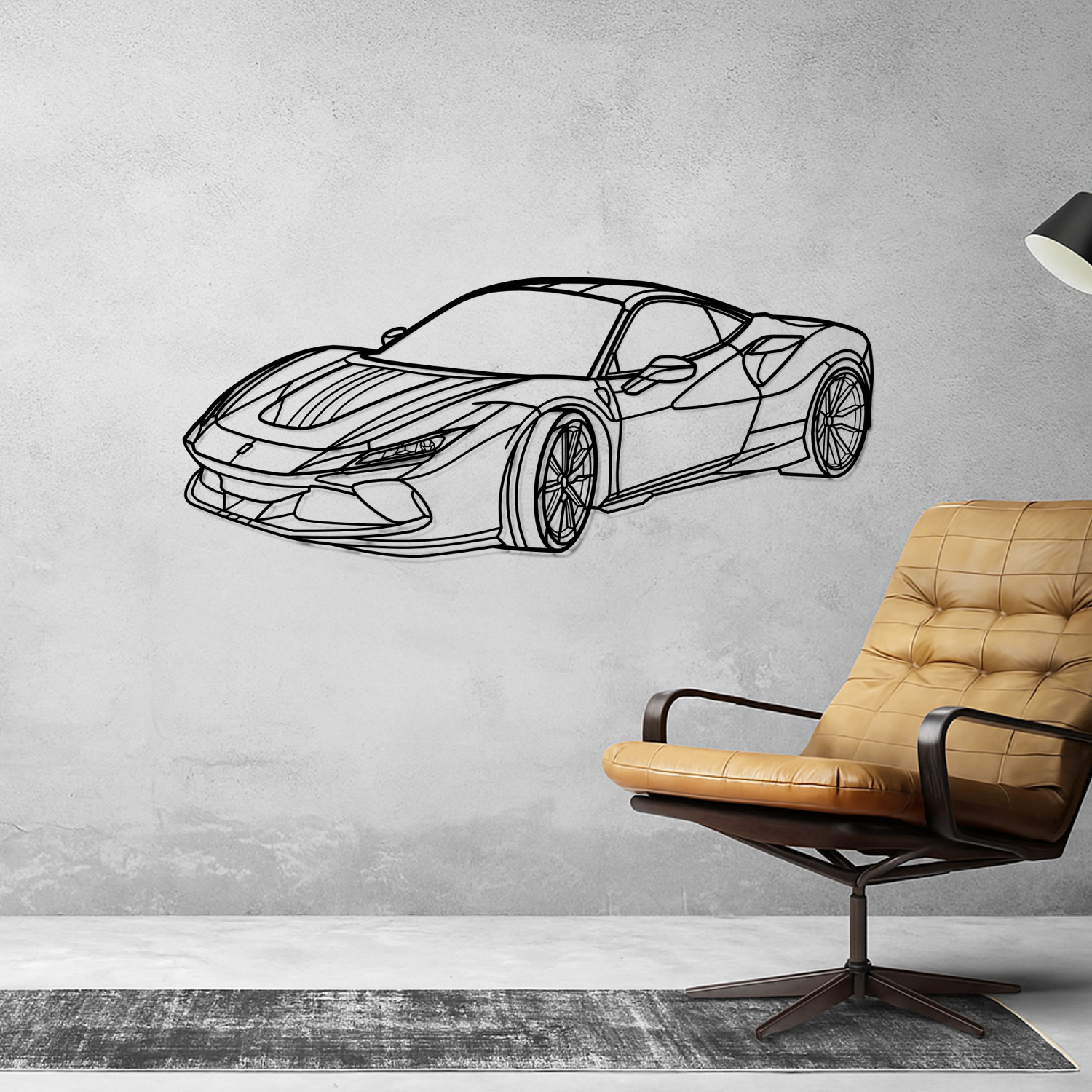 Ferrari F8 Tributo (2019-2023) - 3D Perspective Front - Metal Silhouette