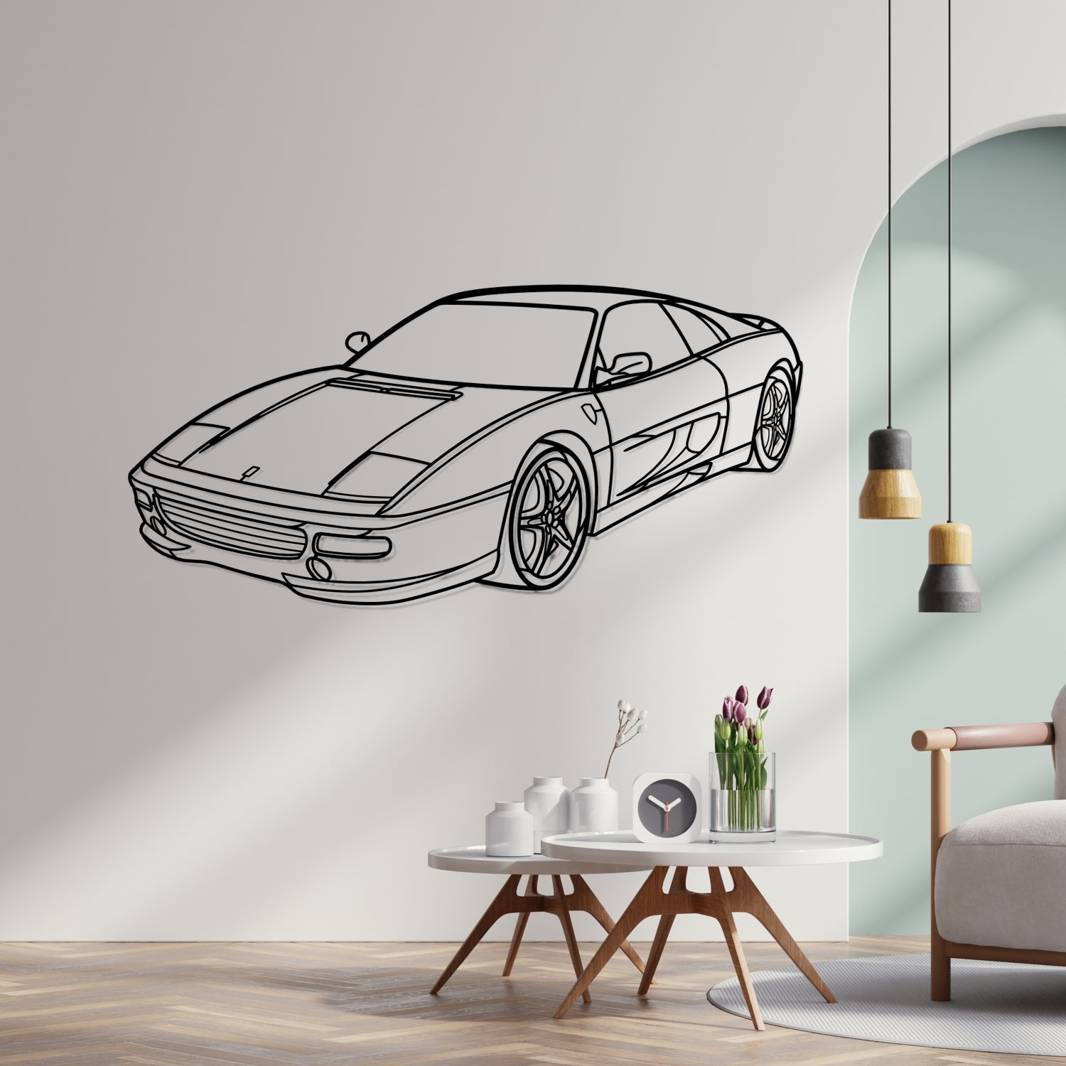 Ferrari F355 (1994-1999) - Perspetiva 3D Frente - Silhueta de Metal