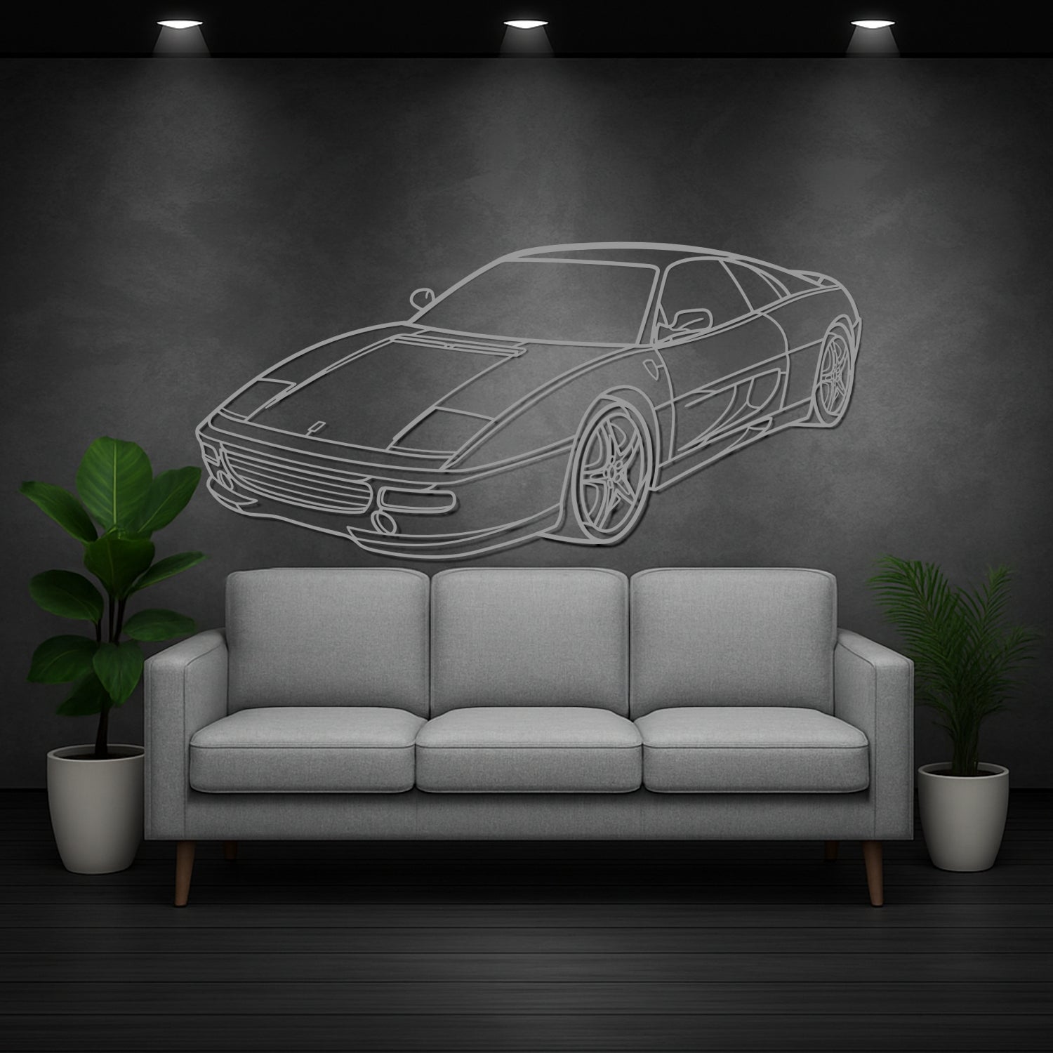 Ferrari F355 (1994-1999) - Perspetiva 3D Frente - Silhueta de Metal