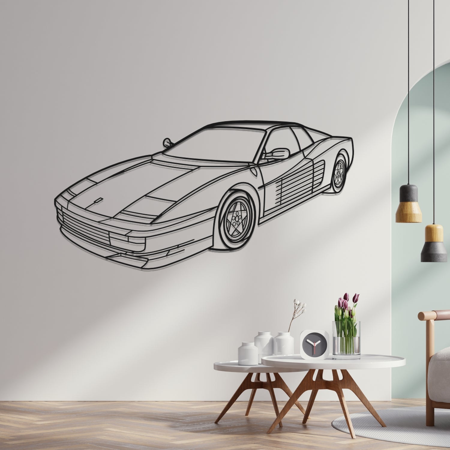 Ferrari Testarossa 3D Front View - Metal Wall Silhouette