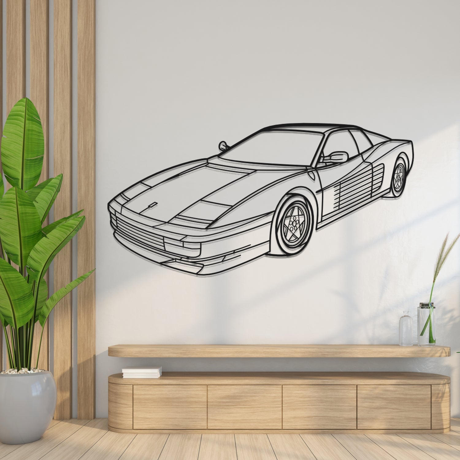 Ferrari Testarossa 3D Front View - Metal Wall Silhouette