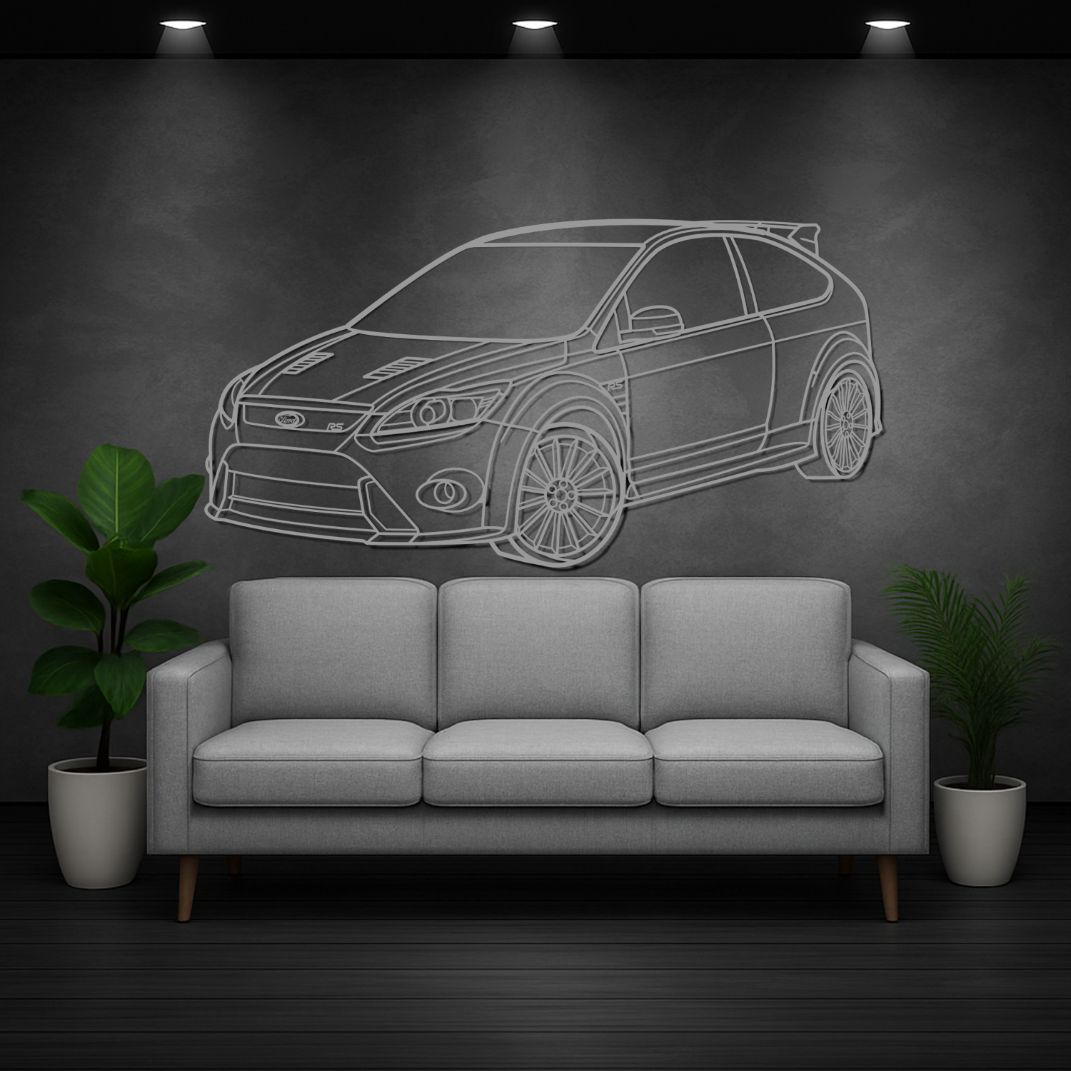 Ford Focus RS MK2 (2009-2011) - Perspetiva 3D Frente - Silhueta de Metal