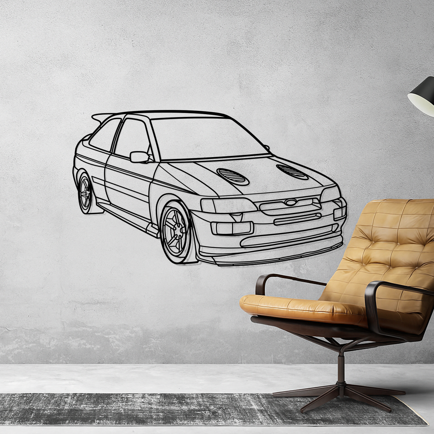 Ford Escort Cosworth (1992-1996) - Perspetiva 3D Frente - Silhueta de Metal