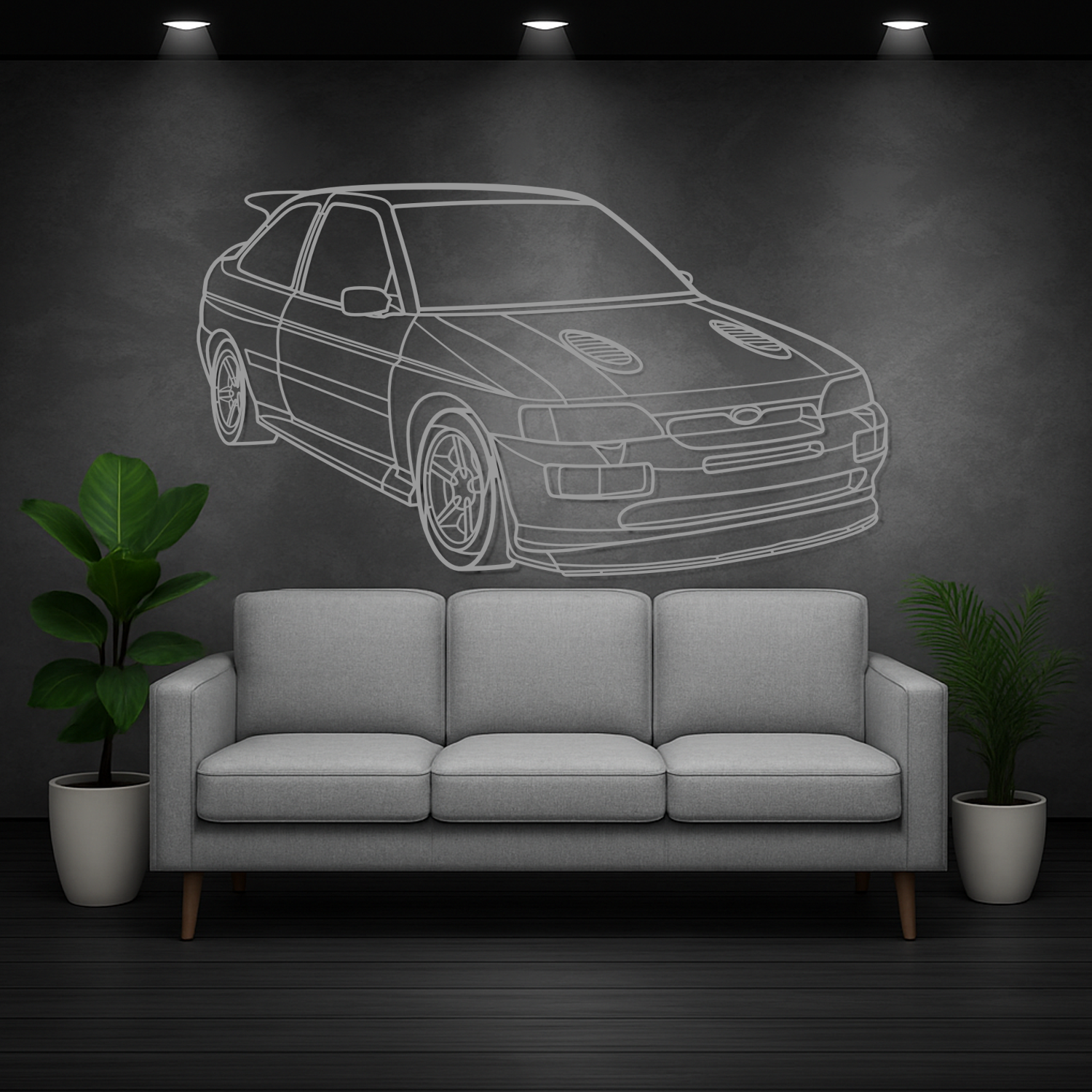Ford Escort Cosworth (1992-1996) - Perspetiva 3D Frente - Silhueta de Metal