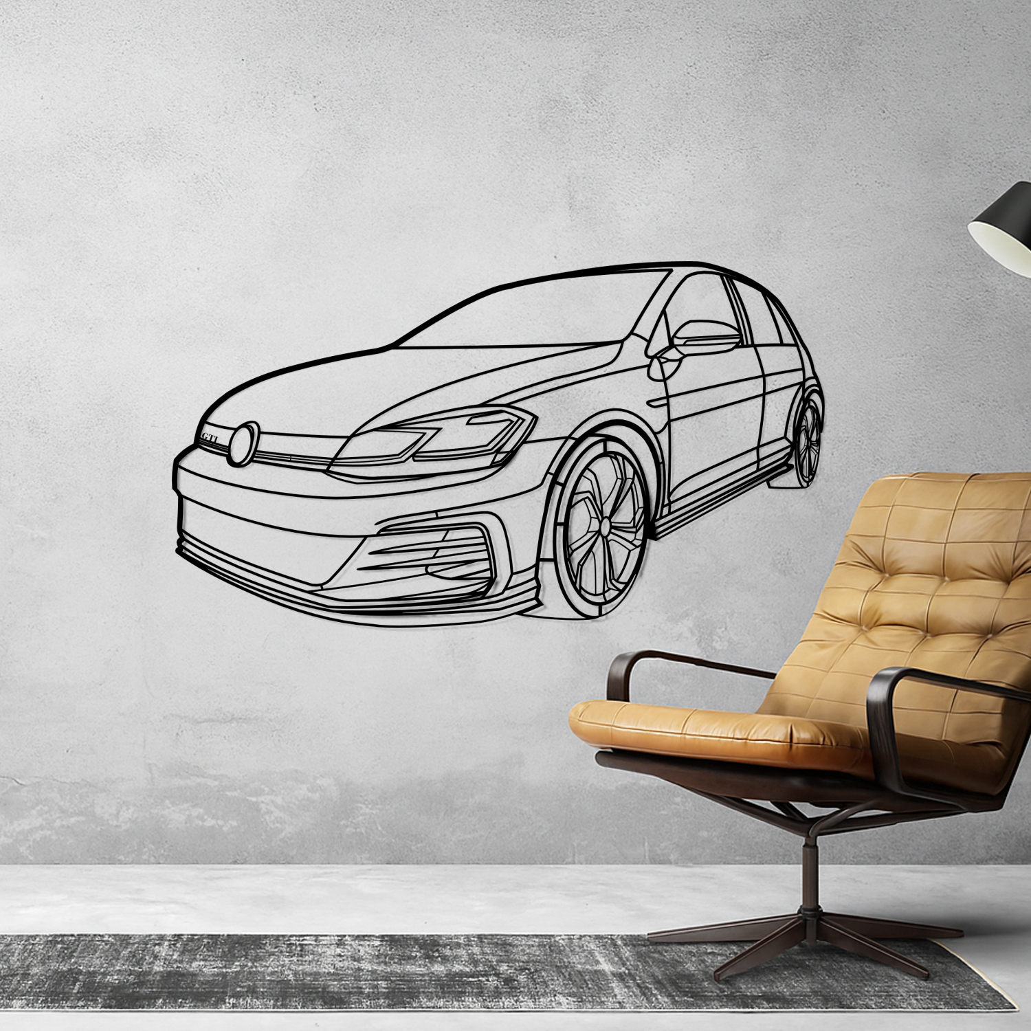 Volkswagen Golf 7.5 GTI (2017-2020) - Front 3D Perspective - Metal Silhouette 