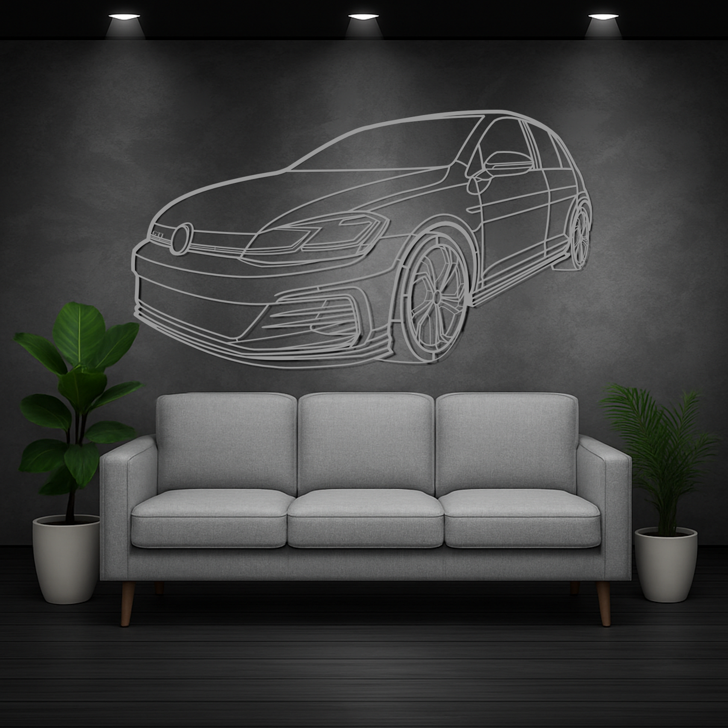 Volkswagen Golf 7.5 GTI (2017-2020) - Front 3D Perspective - Metal Silhouette 