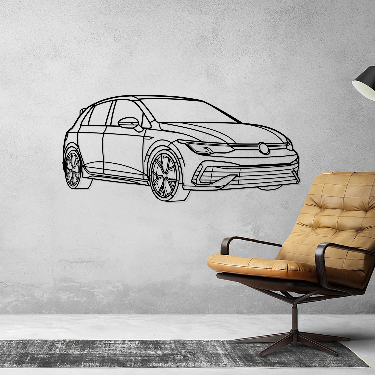 Volkswagen Golf 8 R (2020-2025) - 3D Perspective Front - Metal Silhouette 