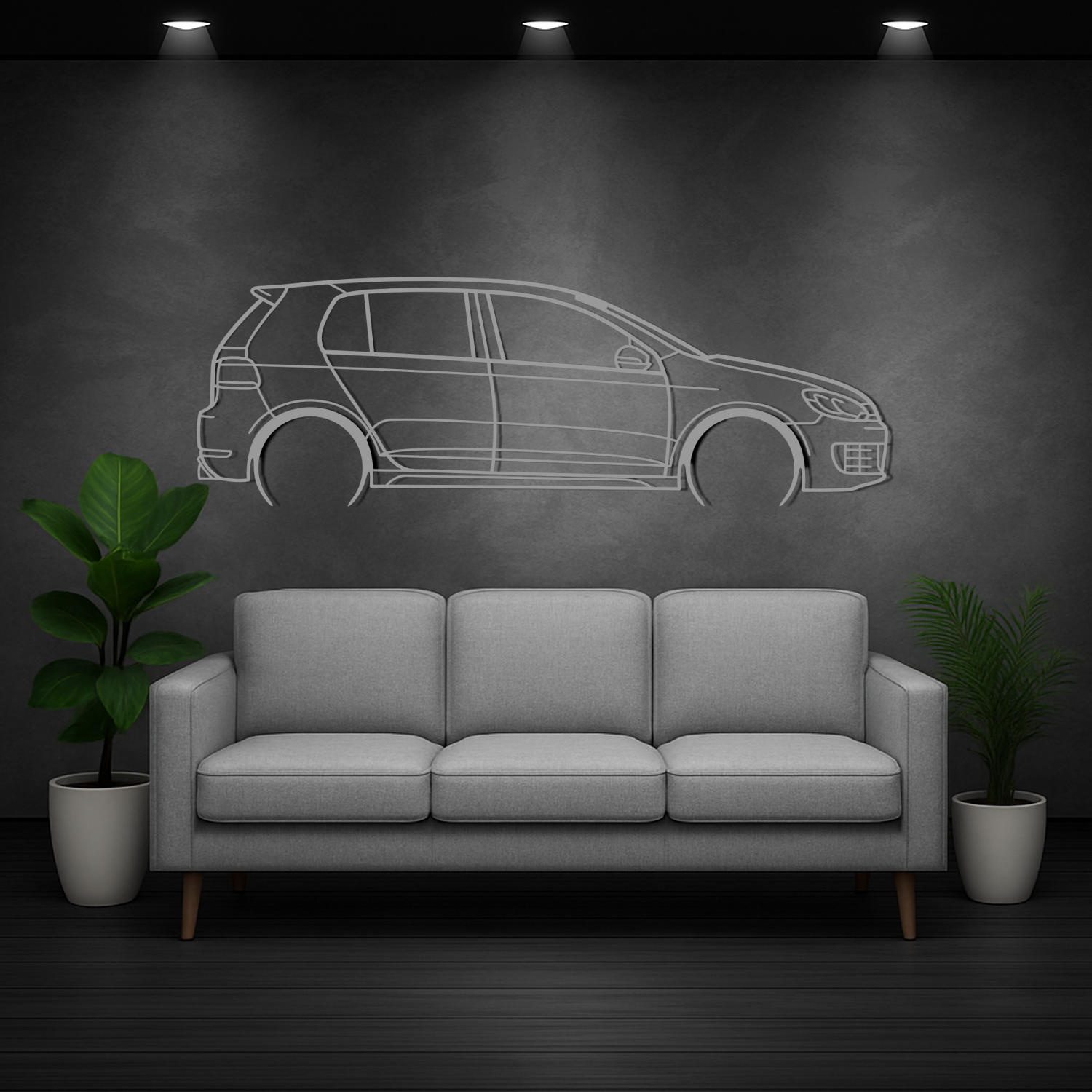 Volkswagen Golf MK6 (2008-2013) - Side View - Metal Silhouette 