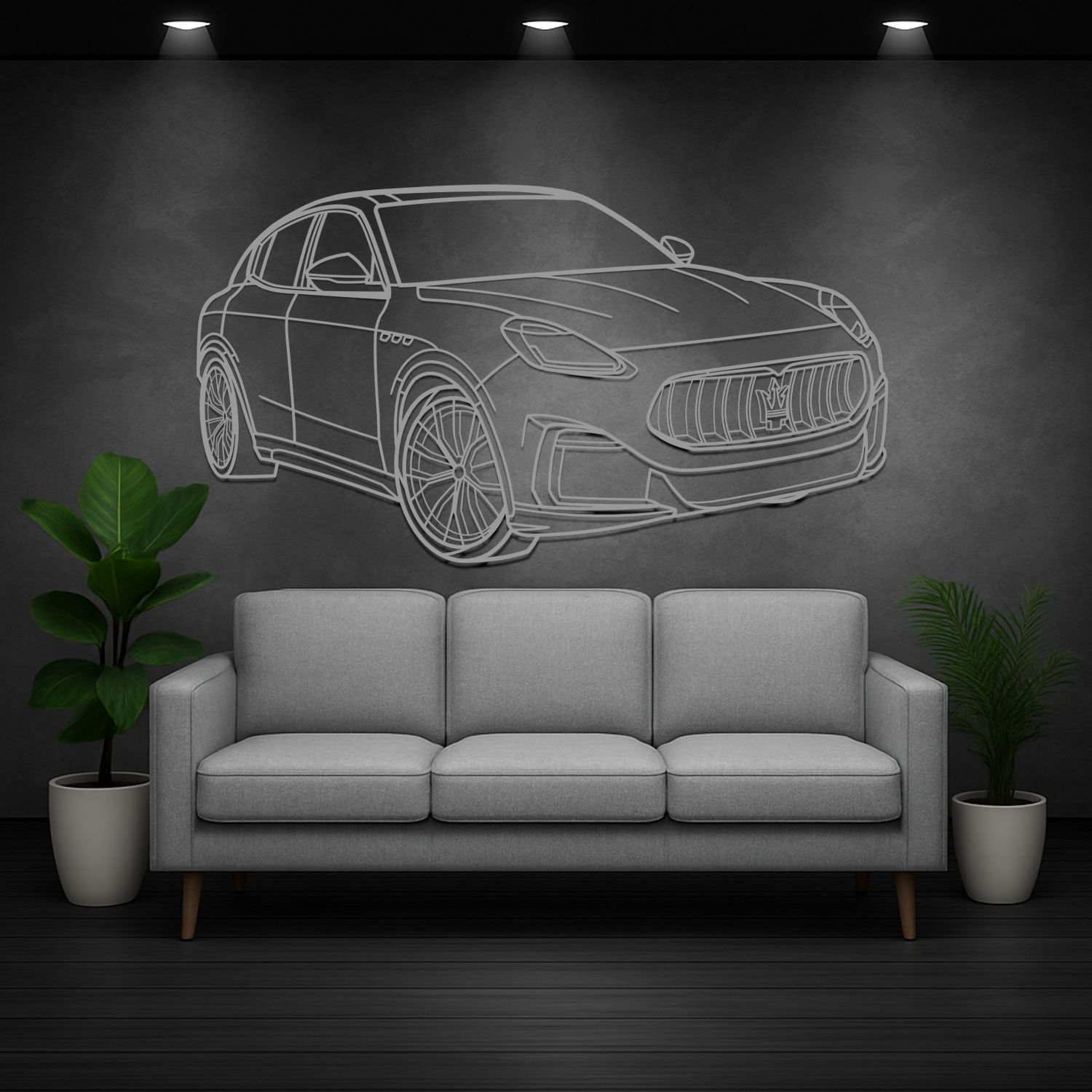 Maserati Grecale Trofeo (2016-2020) - 3D Perspective Front - Metal Silhouette