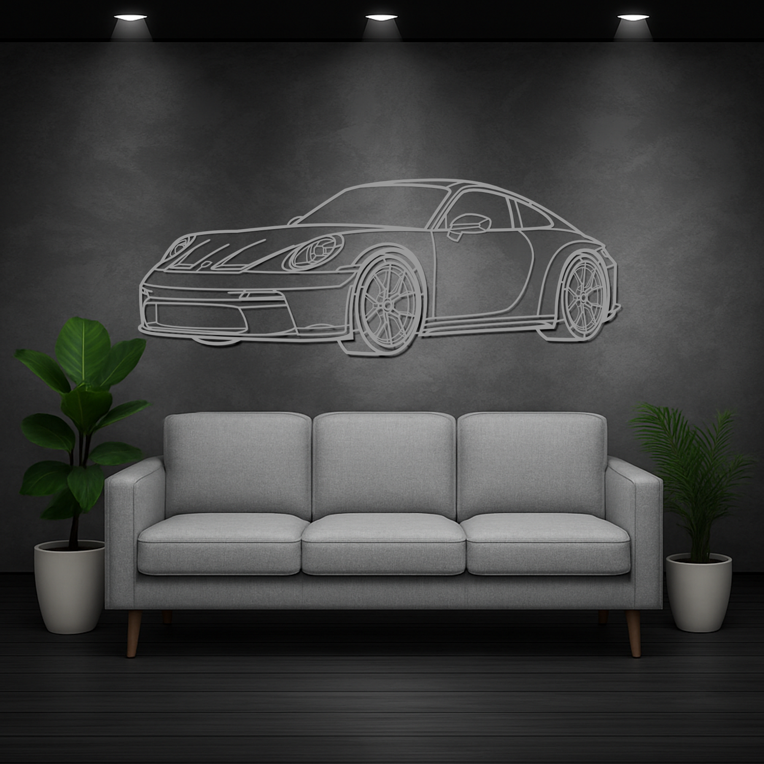 Porsche 992 GT3 Touring (2021-2023) - 3D Perspective Front - Metal Silhouette 