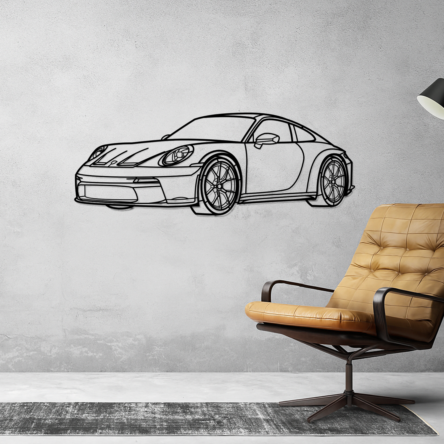 Porsche 992 GT3 Touring (2021-2023) - 3D Perspective Front - Metal Silhouette 