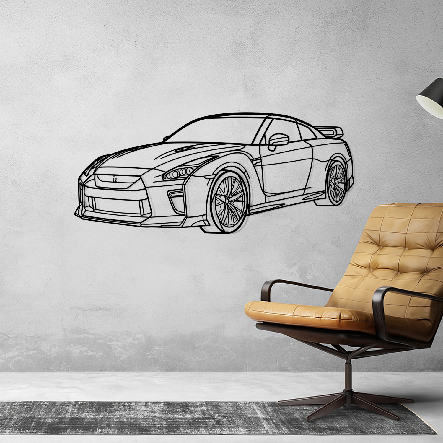Nissan GT-R R35 (2017-2023) - Perspetiva 3D Frente - Silhueta de Metal