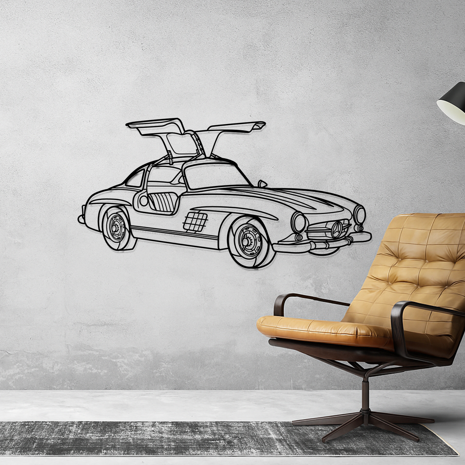 Mercedes SL 300 Gullwing (1954-1957)- Perspetiva 3D Frente - Silhueta de Metal