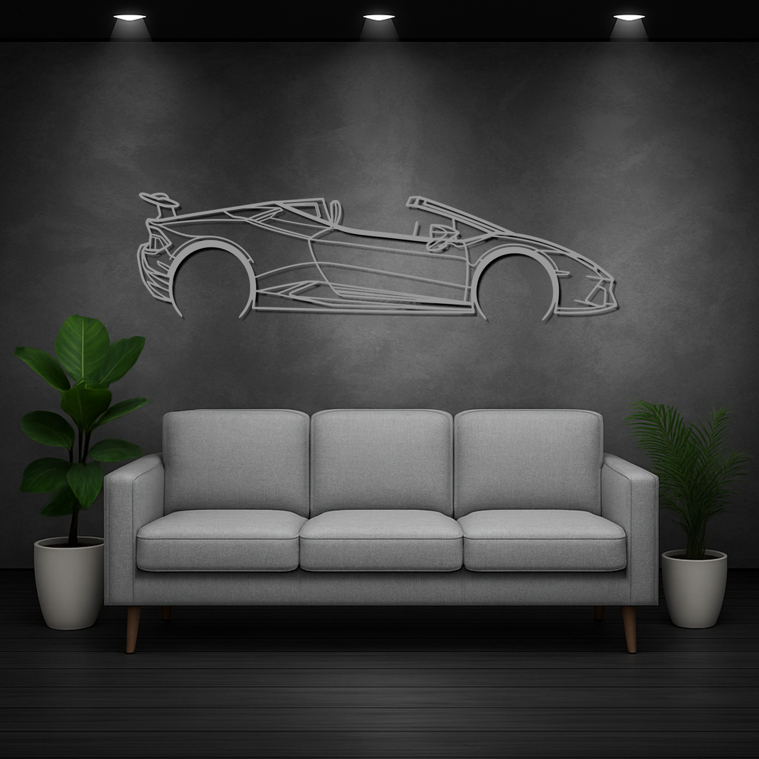 Lamborghini Huracan Perfomante Spyder (2018-2019) - Side View - Metal Silhouette
