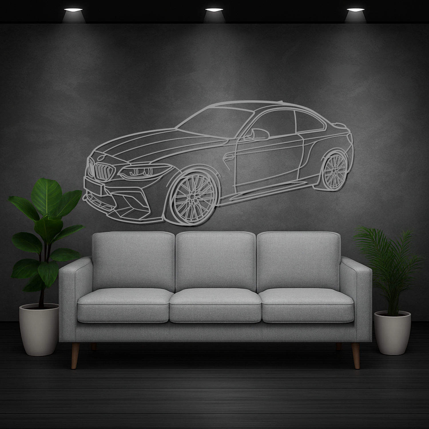 BMW M2 Competition F87 (2018-2021) - 3D Perspective Front - Metal Silhouette 